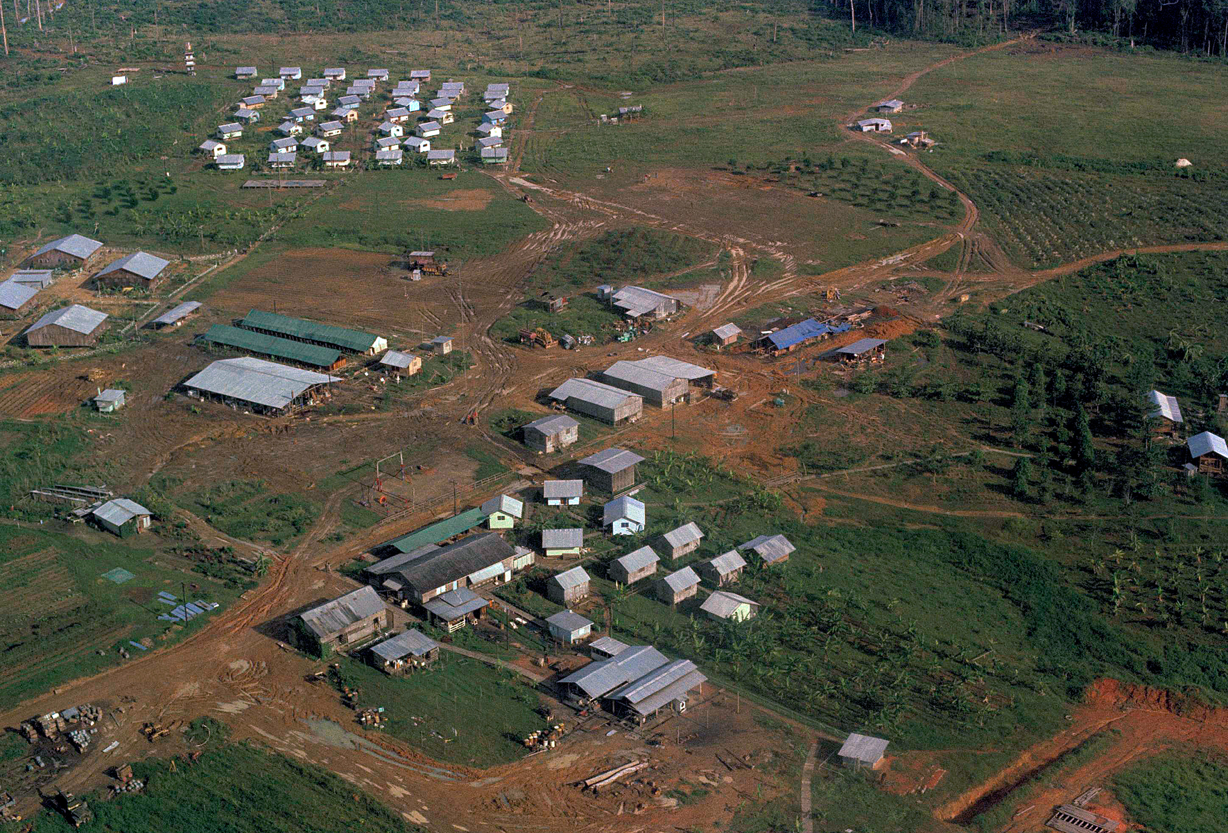 An aerial view of the Peoples Temple compound in Jonestown, Guyana in November 1978. (AP)