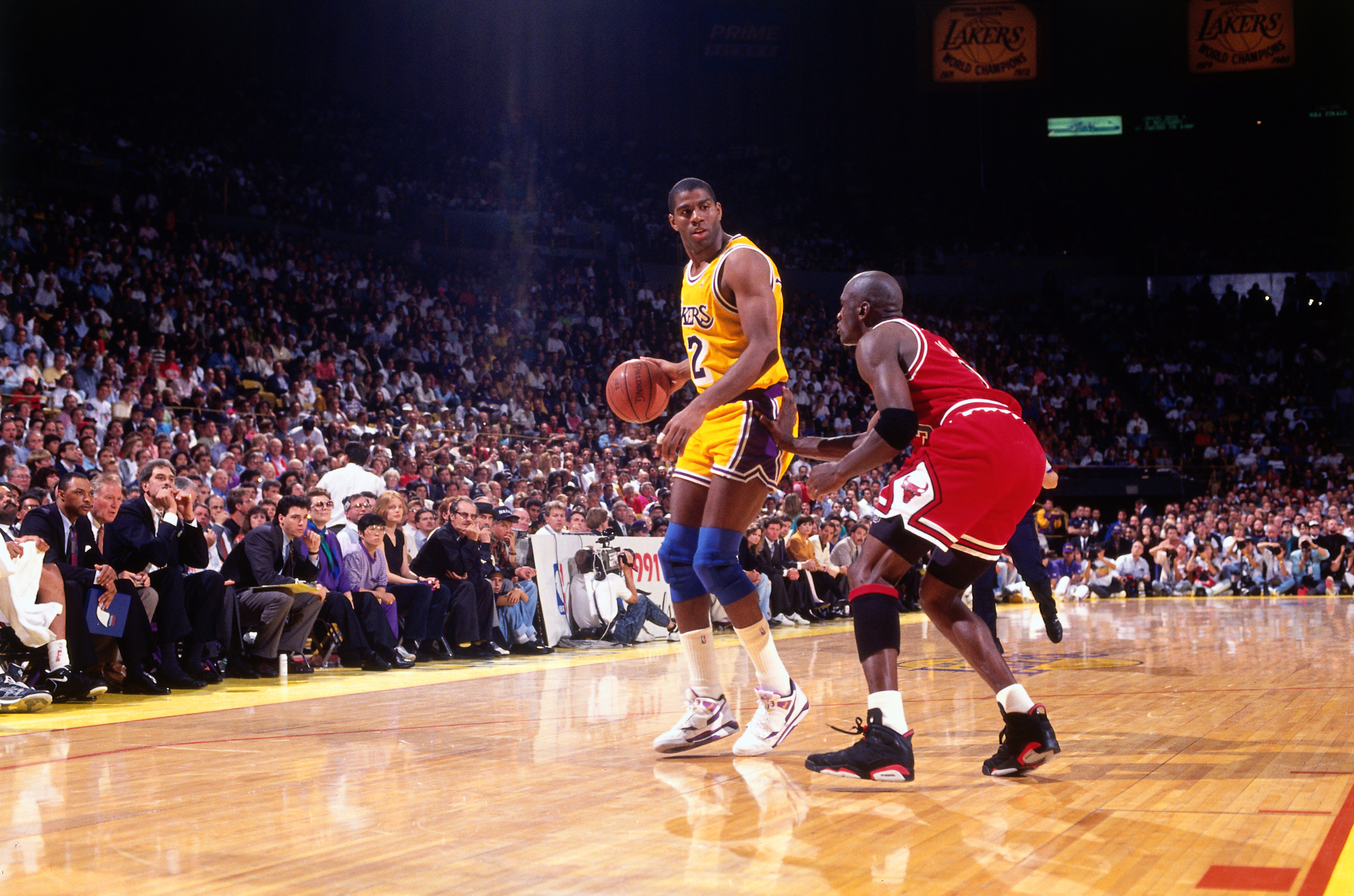 Magic Johnson during Game Five of the 1991 NBA Finals on June 12, 1991 at the Great Western Forum in Inglewood, California. (Andrew D. Bernstein—NBAE/Getty Images)
