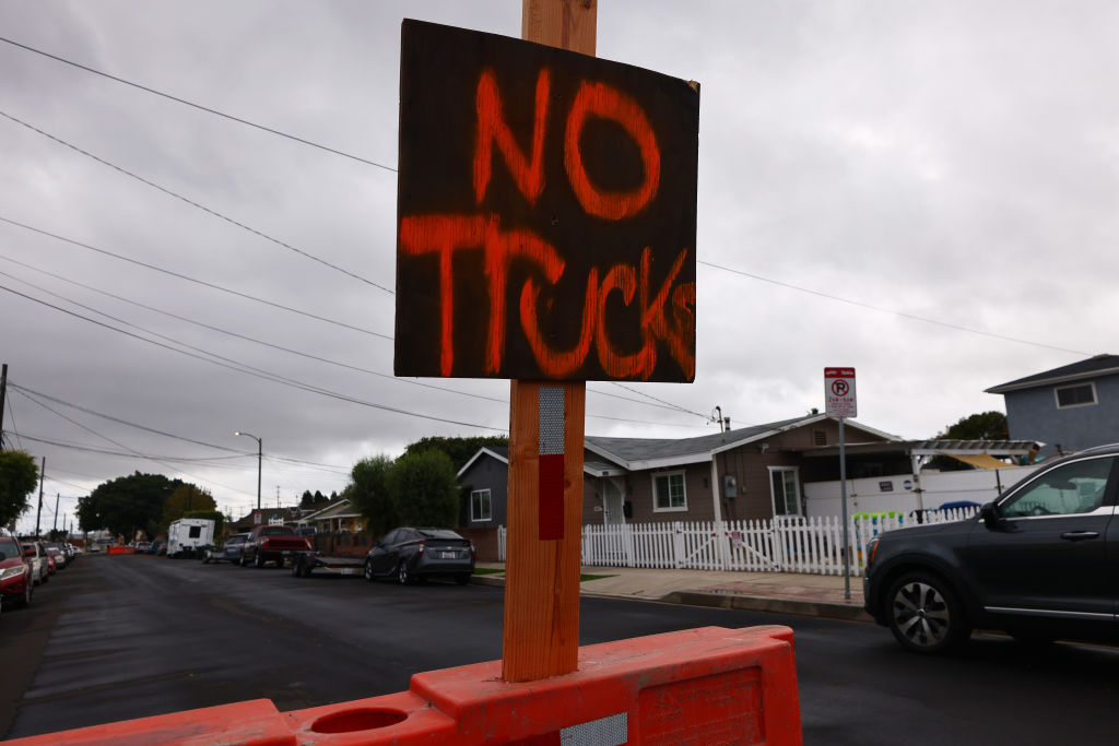 Residents of the Wilmington neighborhood of Los Angeles are trying to keep trucks off residential streets. (Mario Tama/Getty Images)