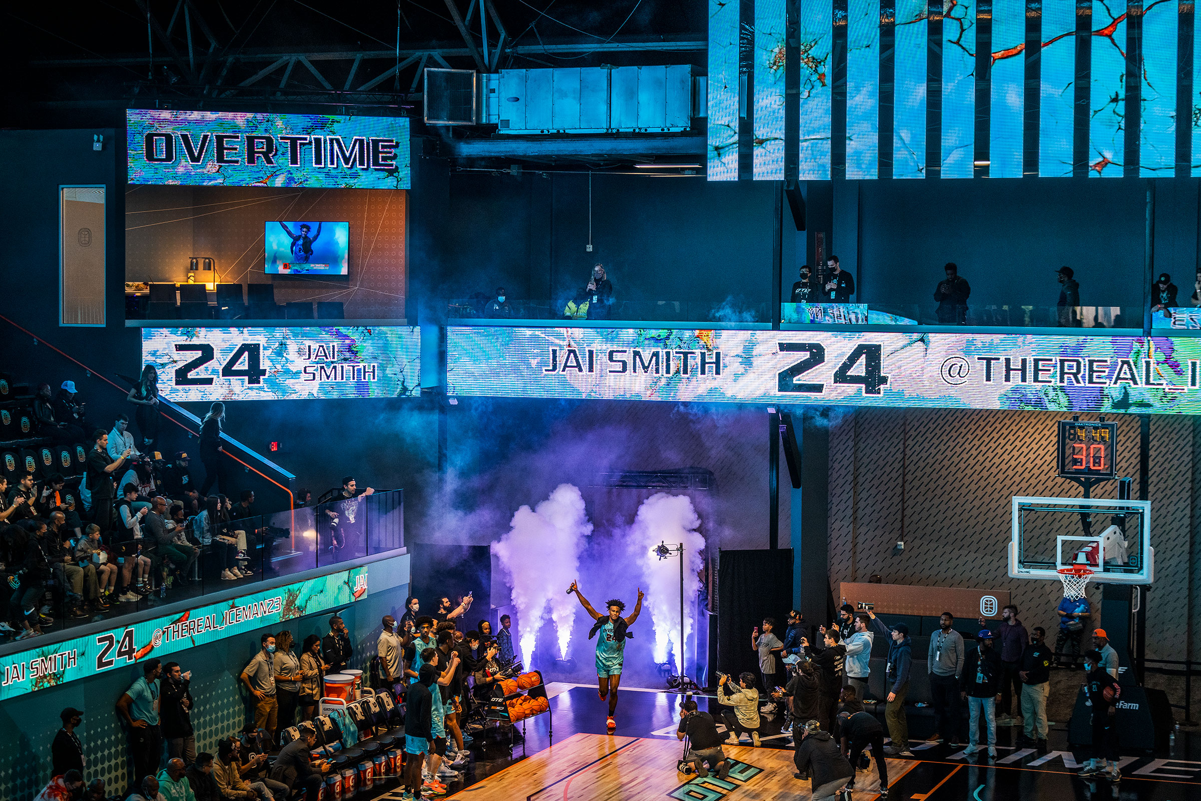 Jai Smith of Team Elite makes his pre-game entrance on the inaugural night of games at the show court at the OTE arena. (Andrew Hetherington for TIME)
