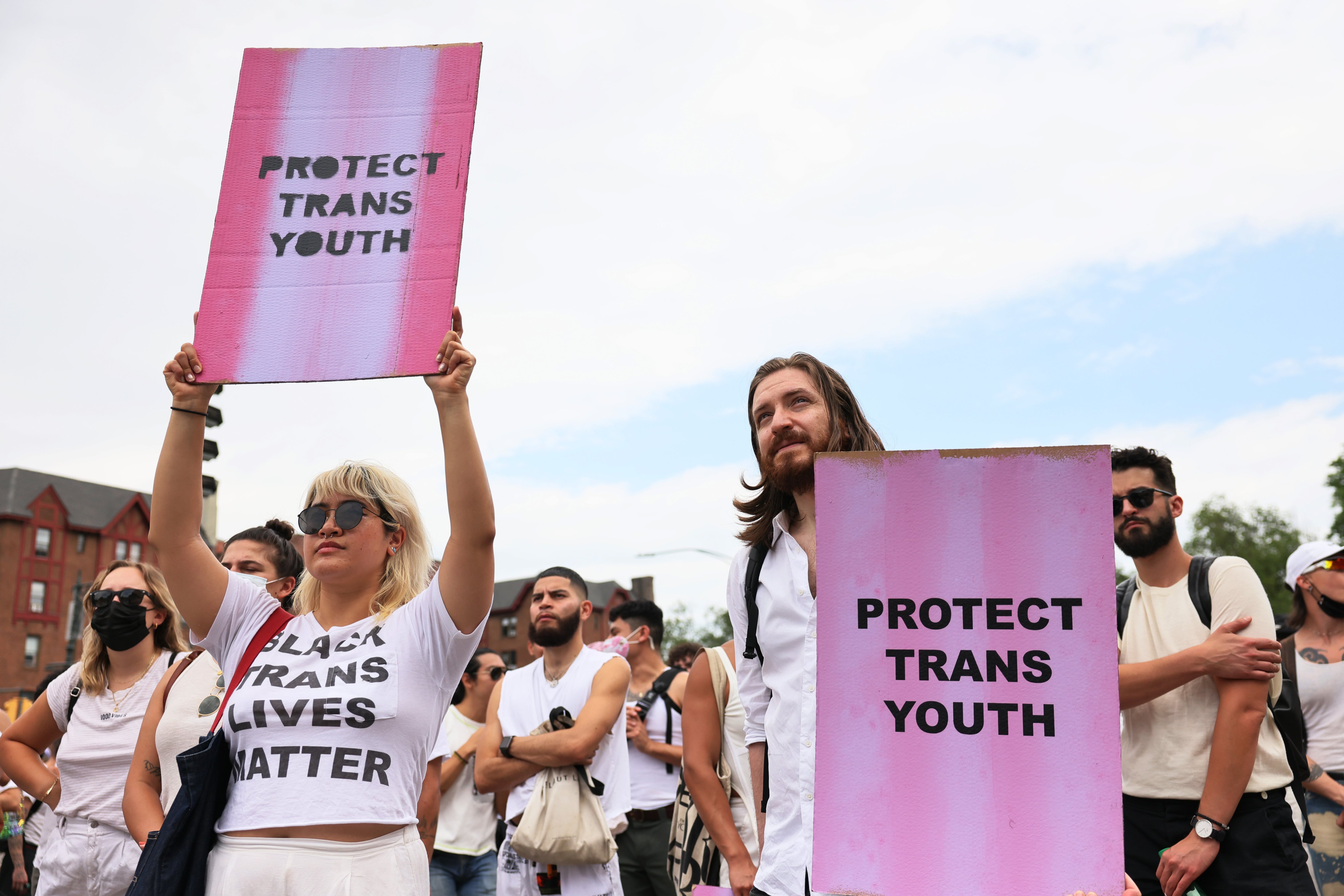People listen to speakers during a "Protect Trans Youth" event on June 13, 2021 in Brooklyn, New York City. (Michael M. Santiago—Getty Images)