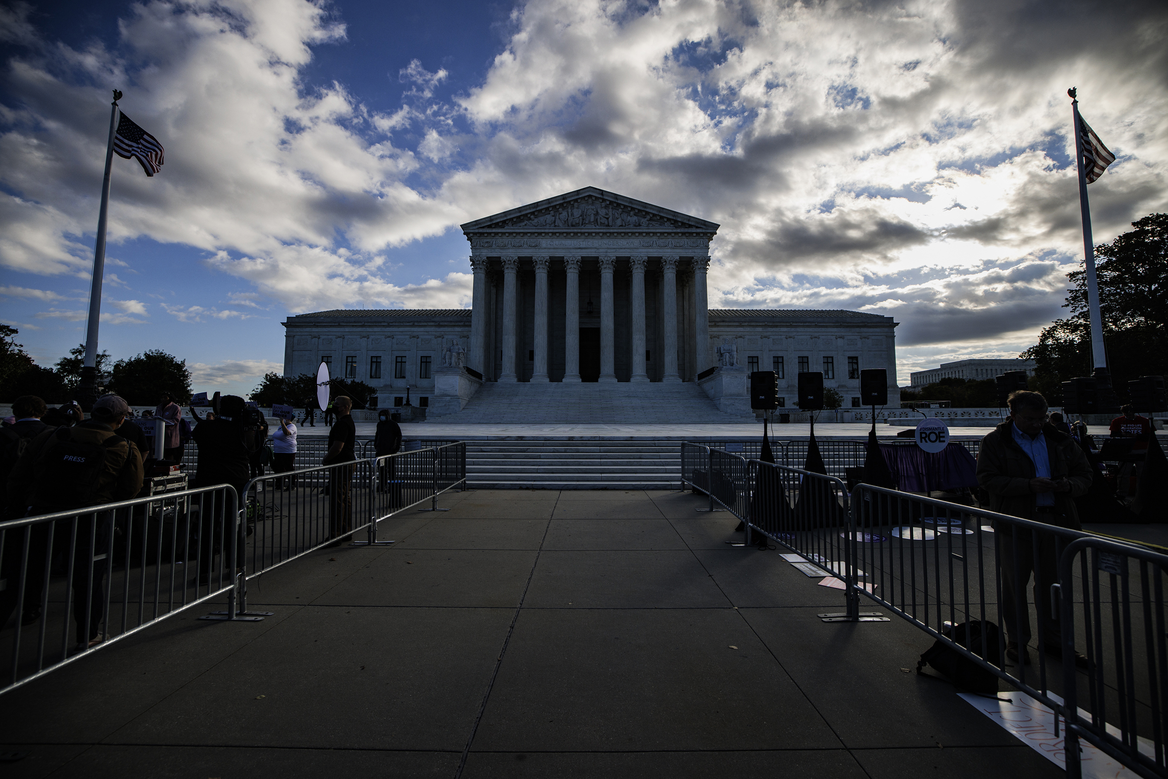 Barricades are set up to separate pro-choice and pro-life demonstrators outside of the Supreme Court in Washington, D.C., on Nov. 1, 2021. (Samuel Corum—Bloomberg/Getty Images)