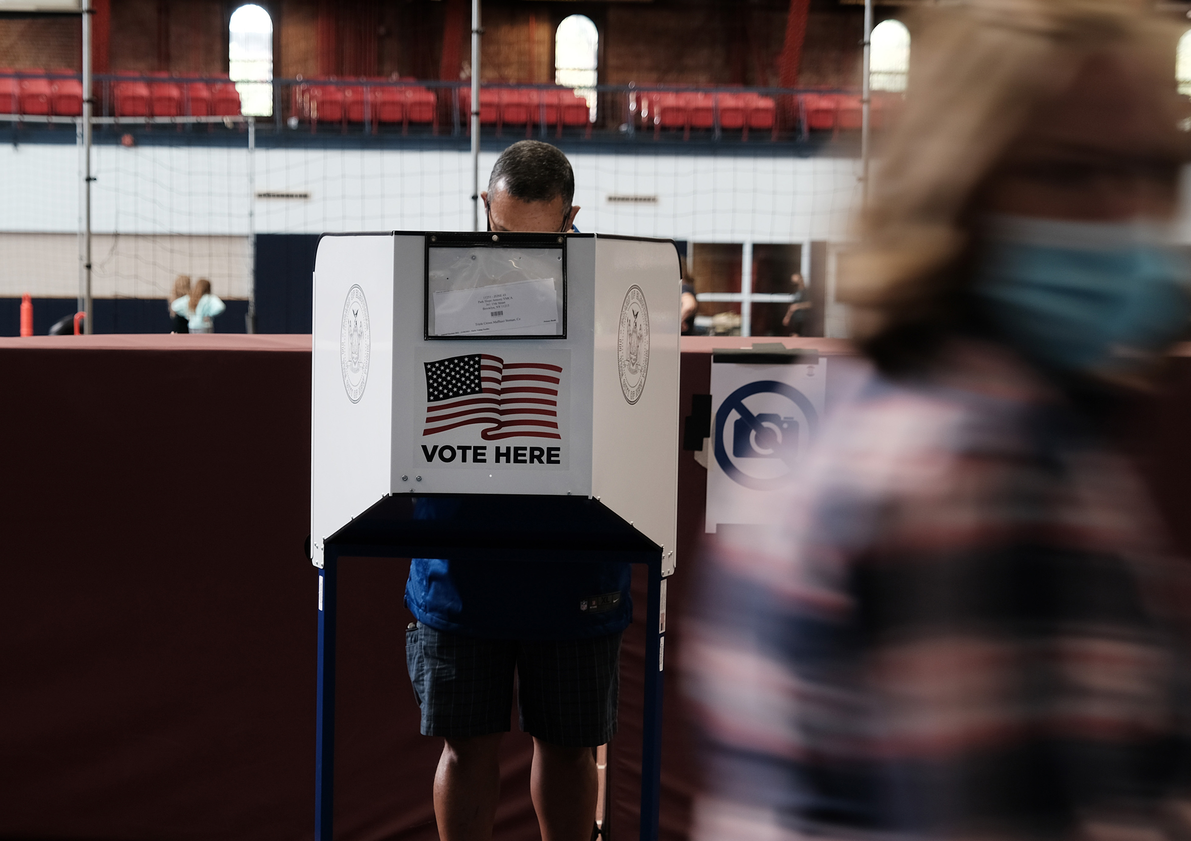 People visit an early voting site at a YMCA in Brooklyn on October 25, 2021 in New York City. (Spencer Platt—Getty Images)