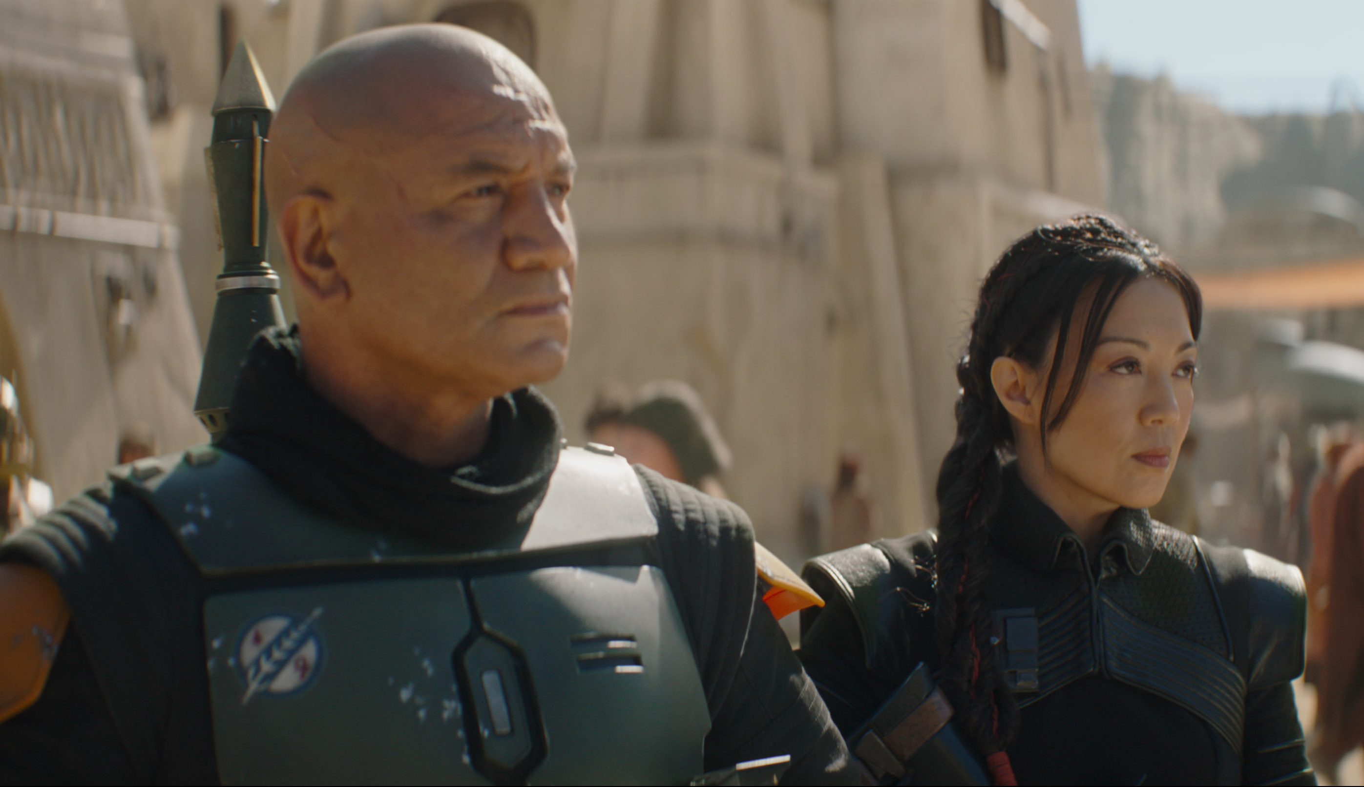 Temuera Morrison and Ming-Na Wen in <i>The Book of Boba Fett</i> (Lucasfilm)