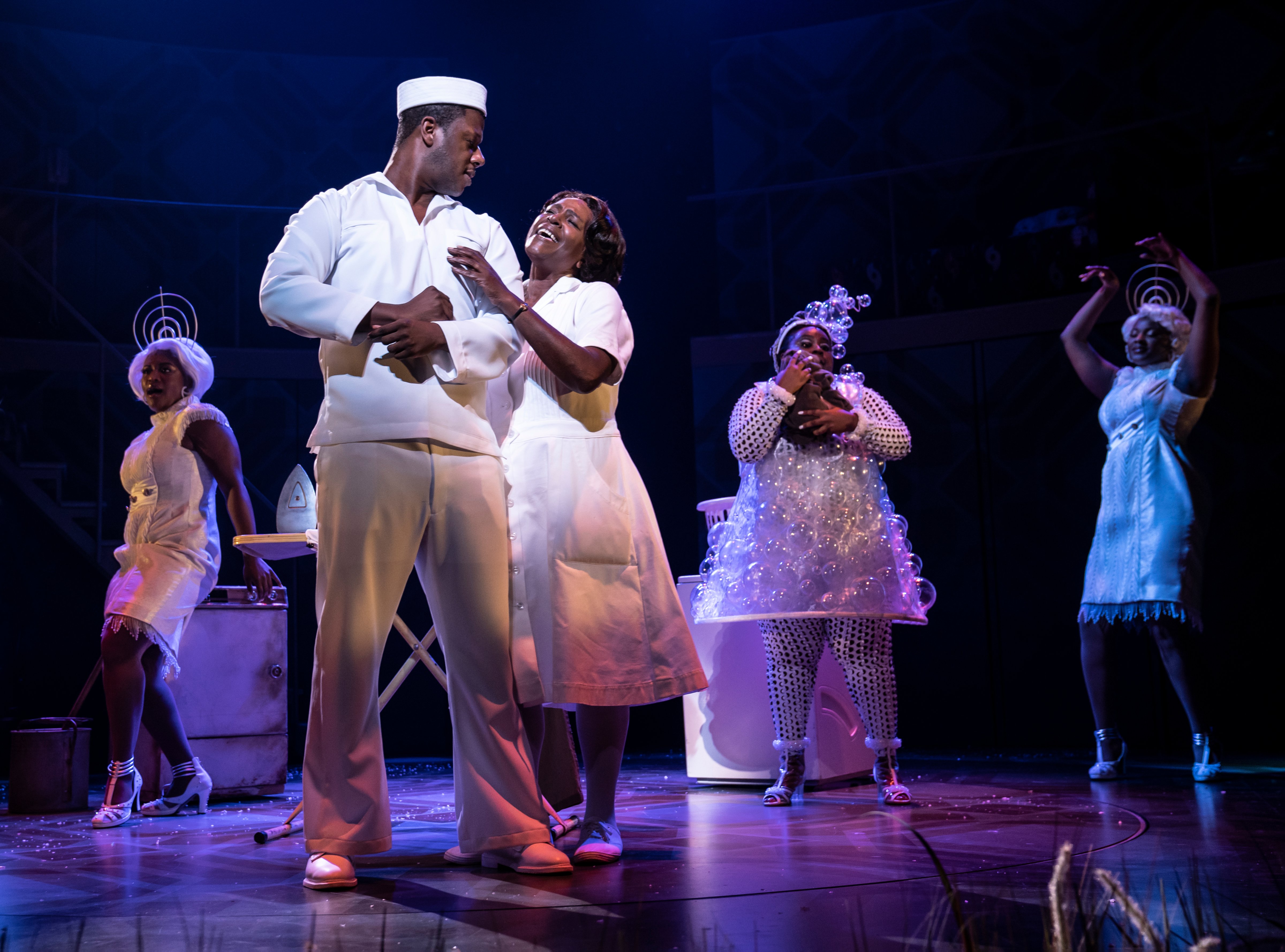 L to R: Nasia Thomas, Kevin S. McAllister, Sharon D Clarke, Arica Jackson, Harper Miles in Roundabout Theatre Company's 'Caroline, or Change' (Photo by Joan Marcus)