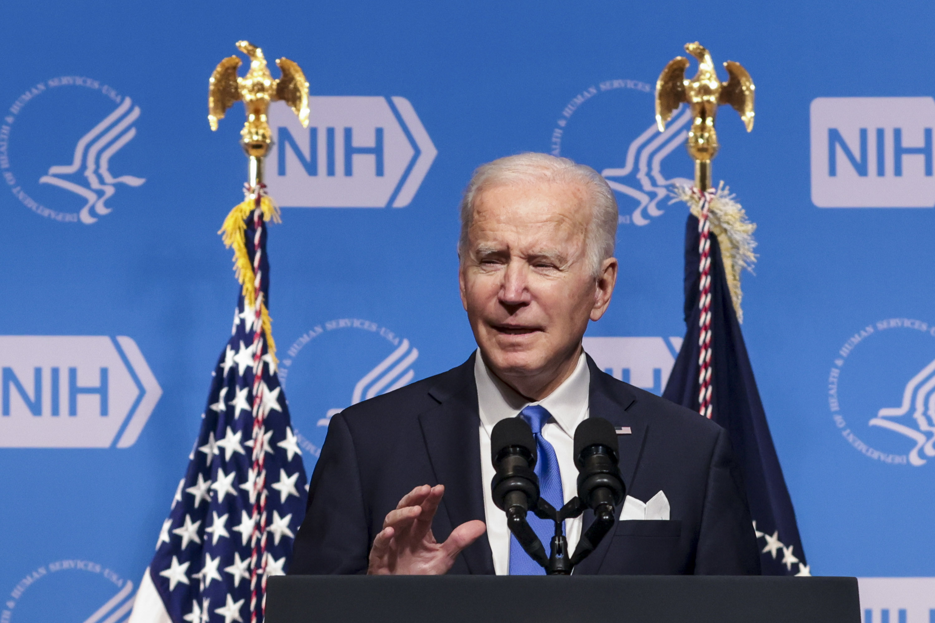 President Joe Biden speaks while visiting the National Institutes of Health in Bethesda, Maryland on Dec. 2. (Oliver Contreras—Bloomberg/Getty Images)