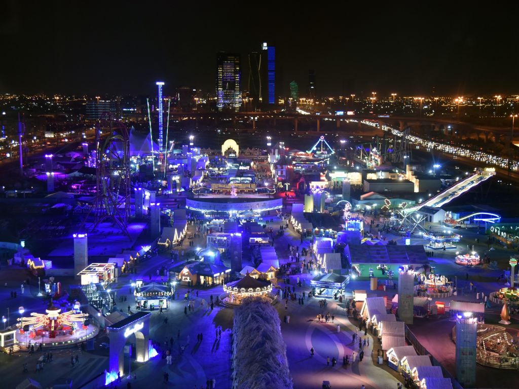 Photo taken on Nov. 6, 2021 shows a view of the winter wonderland in Riyadh, Saudi Arabia. Riyadh winter wonderland is one of the entertainment zones of Riyadh Season 2021, which will continue until March 2022, with the aim of attracting a diverse audience with more than 7,000 events. (Wang Haizhou/Xinhua—Getty Images)