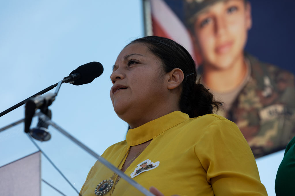 Gloria Guillen, is seen demanding justice for her daughter, Vanessa Guillen, during a really at the National Mall in Washington, D.C. July 30, 2020. (Aurora Samperio/NurPhoto via Getty Images)