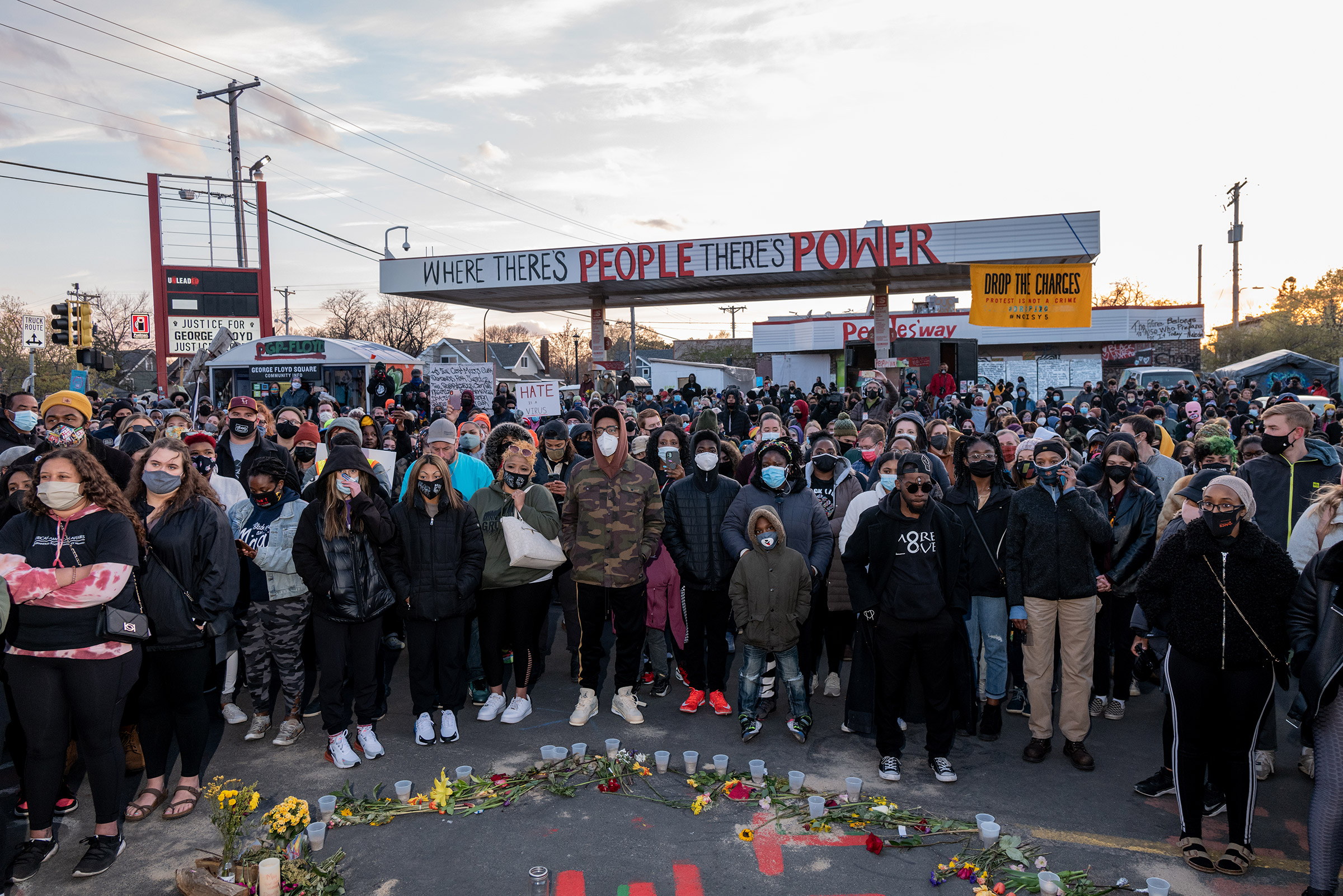 Crowds gather to honor <a href="https://time.com/5957143/george-floyd-black-america-pain/">George Floyd</a> following the guilty verdict in the trial of Derek Chauvin in Minneapolis on April 20. (Ruddy Roye for TIME)