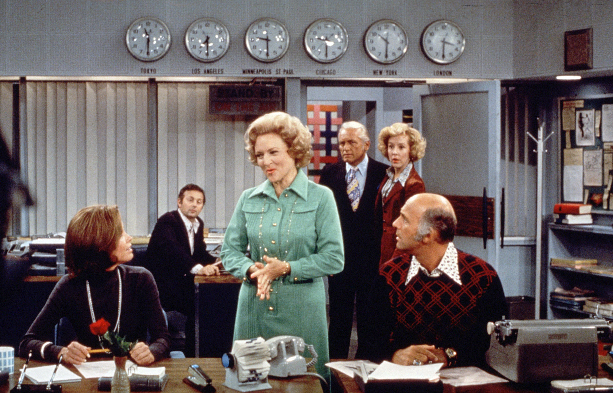 Betty White, center, on The Mary Tyler Moore Show in 1973.
