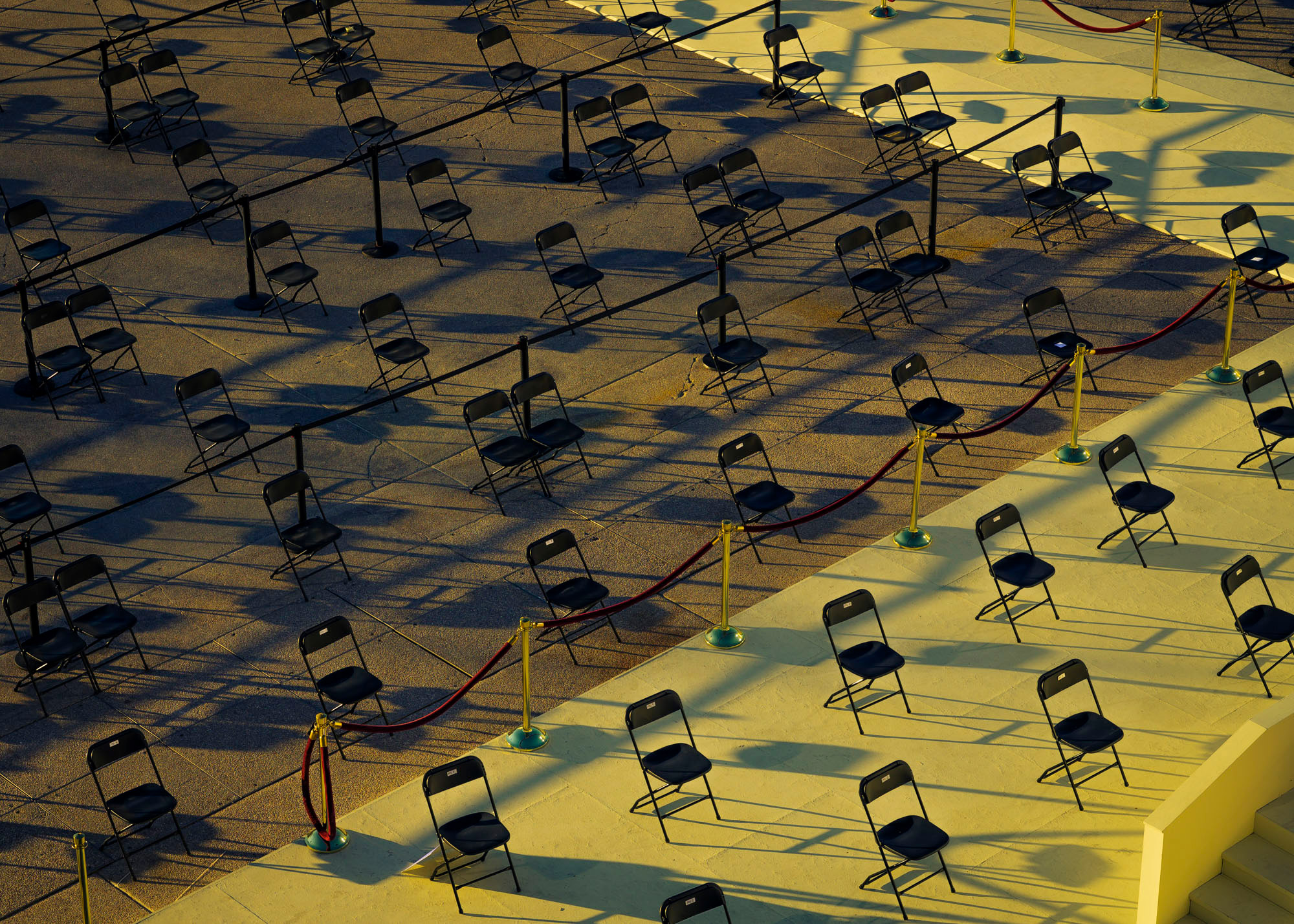 Chairs for officials and guests are set up one day before the Jan. 20 <a href=