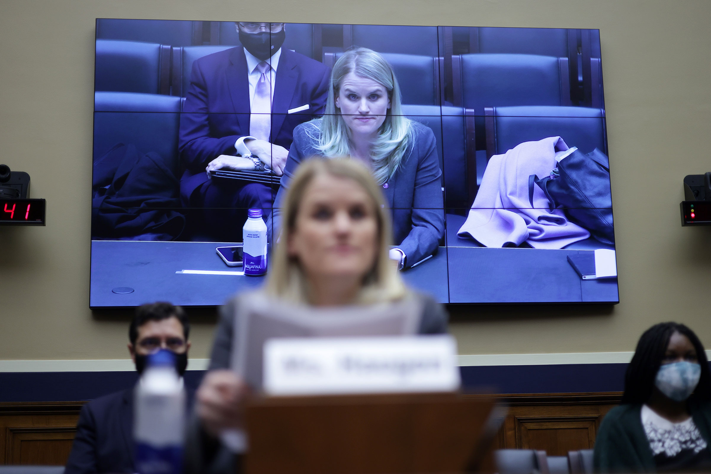 Former Facebook employee Frances Haugen testifies during a hearing before the Communications and Technology Subcommittee of House Energy and Commerce Committee on Capitol Hill in Washington, on Dec. 1, 2021. (Alex Wong—Getty Images)