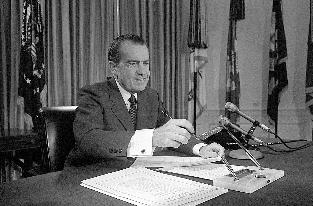 President Nixon vetoes a $19.7 billion health and education bill, Jan. 26, 1970. (Bettmann Archive)