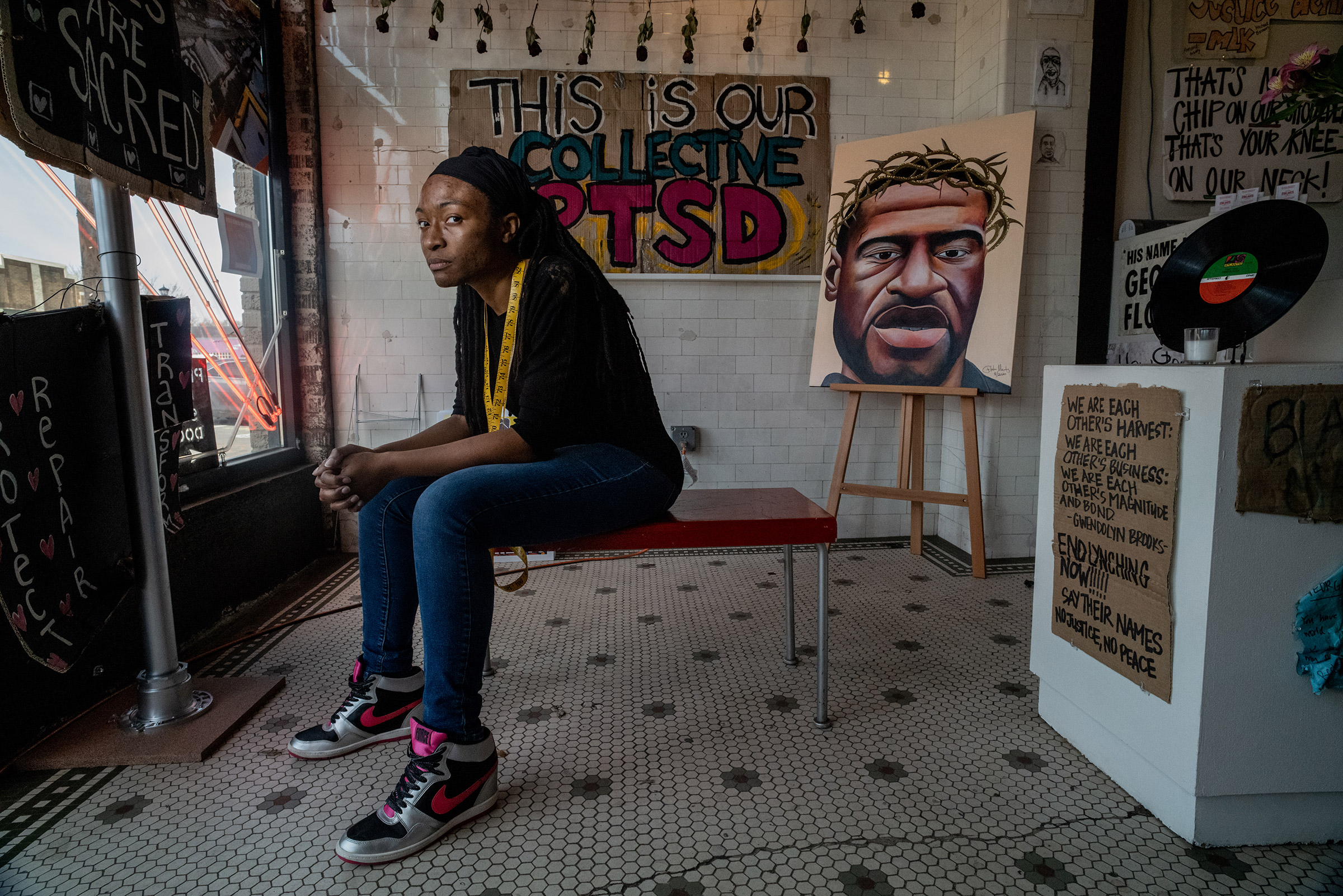 <strong>Jeanelle Austin</strong>. "<a href="https://time.com/5954486/george-floyd-square/">The Intersection Where George Floyd Died Has Become a Strange, Sacred Place. Will Its Legacy Endure?</a>," April 16. (Ruddy Roye for TIME)