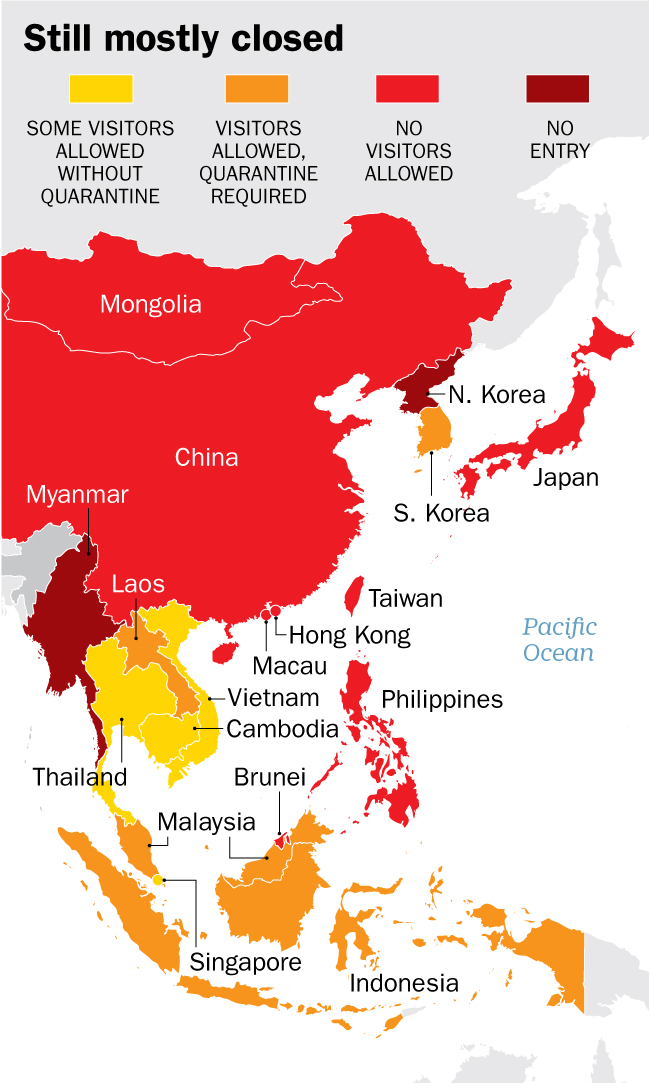 Asia travel restrictions map