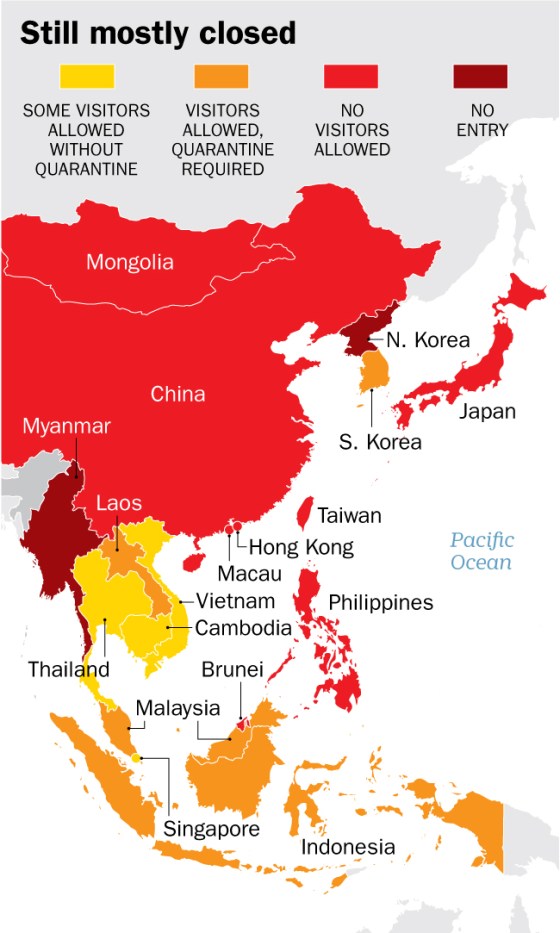 نقشه محدودیت سفر به آسیا