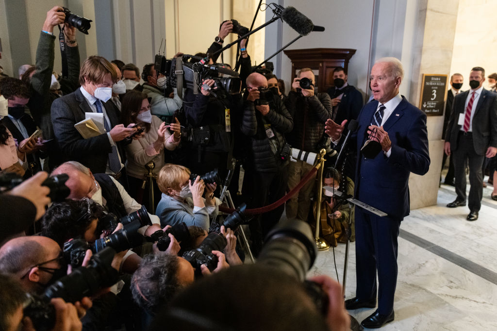 President Biden Visits Senate Democratic Caucus At U.S. Capitol