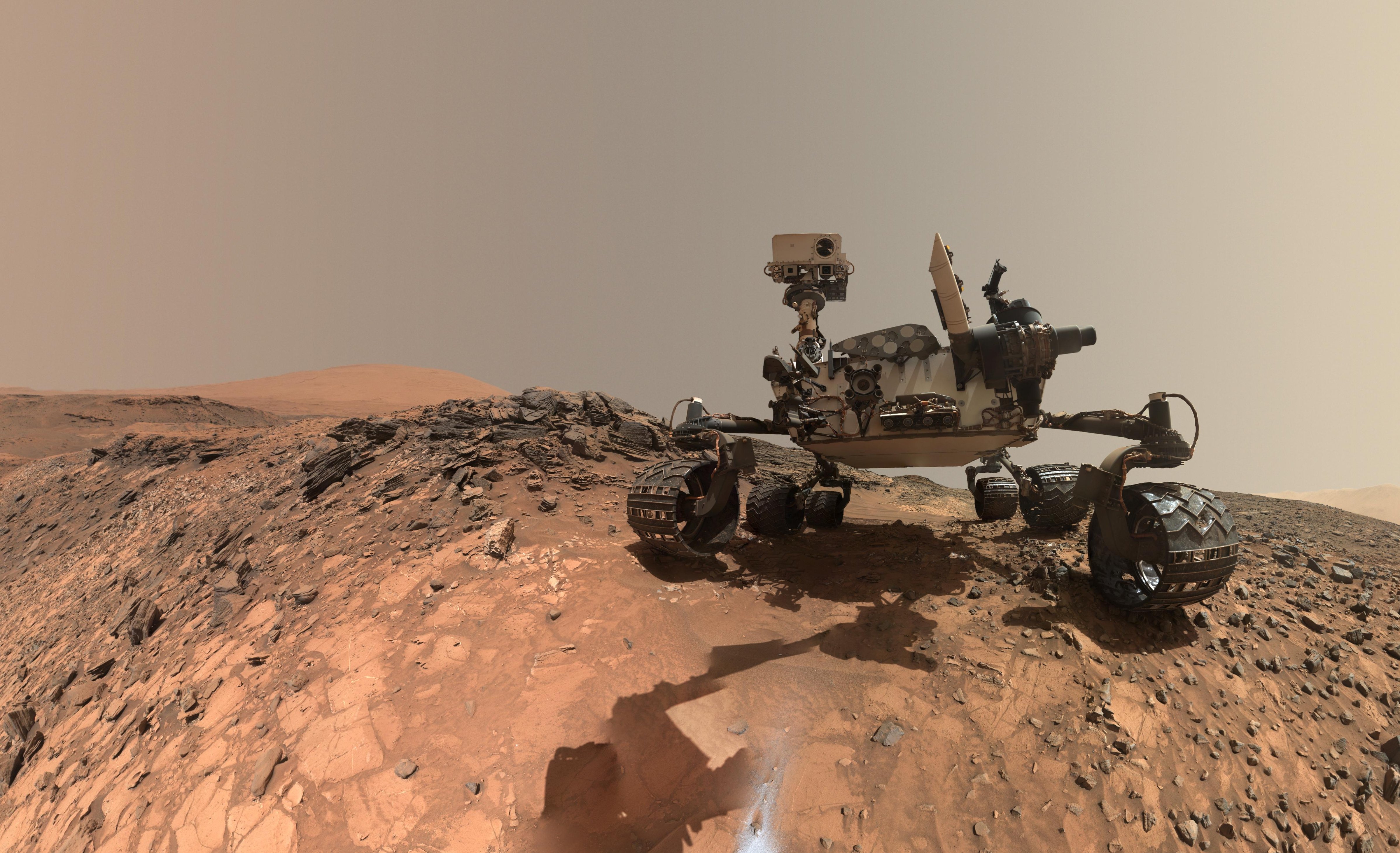 This low-angle self-portrait of NASA's Curiosity Mars rover shows the vehicle at the site from which it reached down to drill into a rock target. (JPL/NASA)