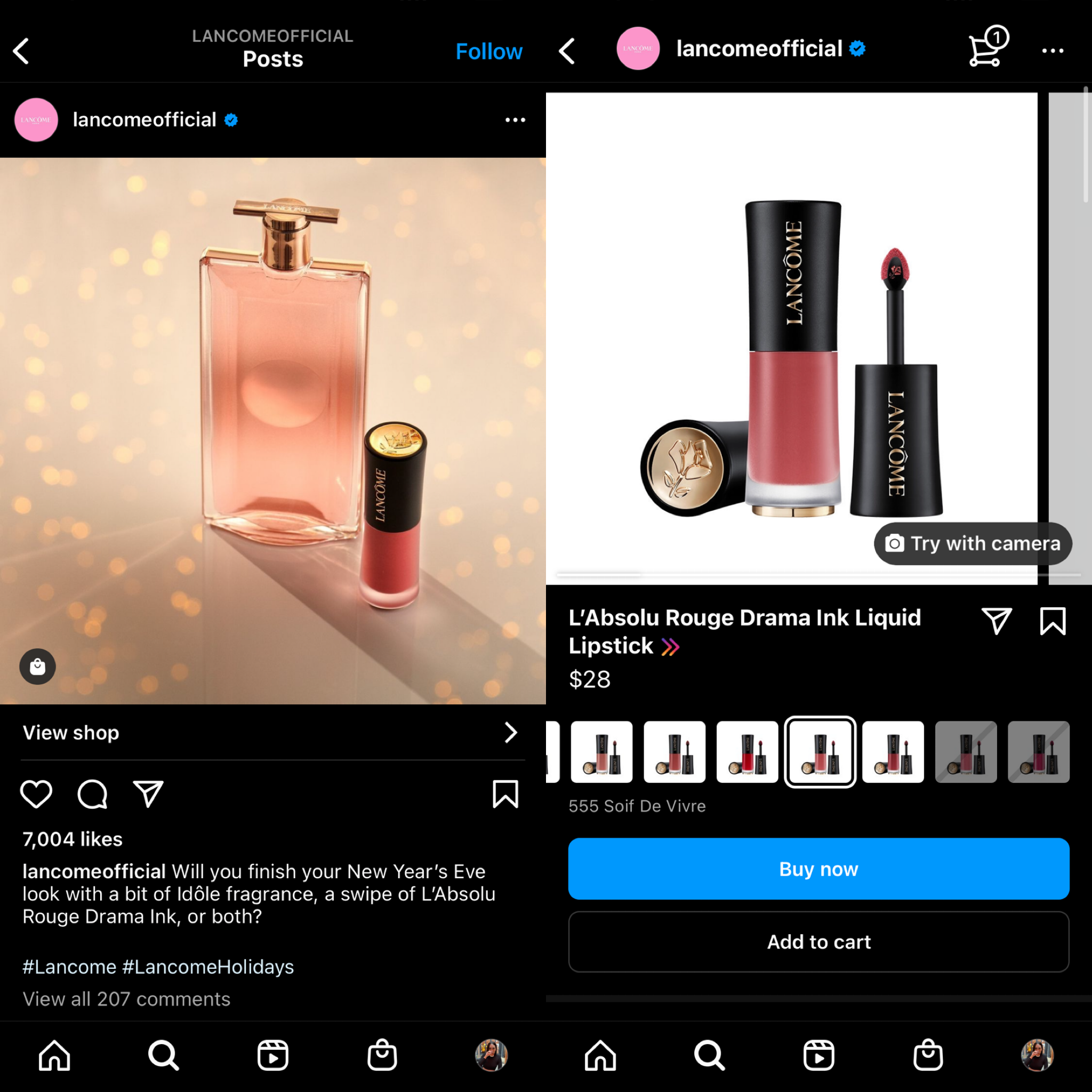 Screenshots of Instagram Shopping