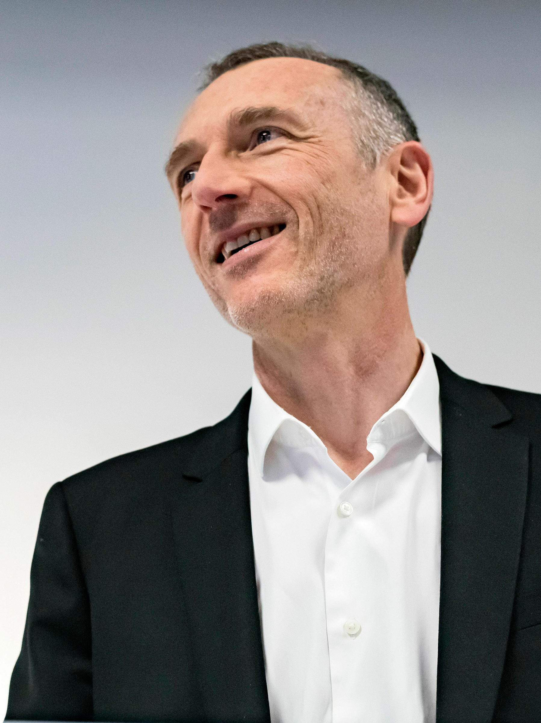 Faber presents sales results as CEO of Danone in 2019 (Mario Fourmy—Sipa/AP)