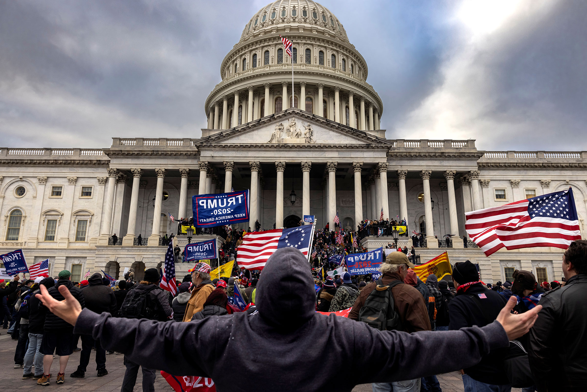 Trump supporters protest in front of the Capitol before a crowd stormed the building on Jan. 6, 2021. (Brent Stirton—Getty Images)