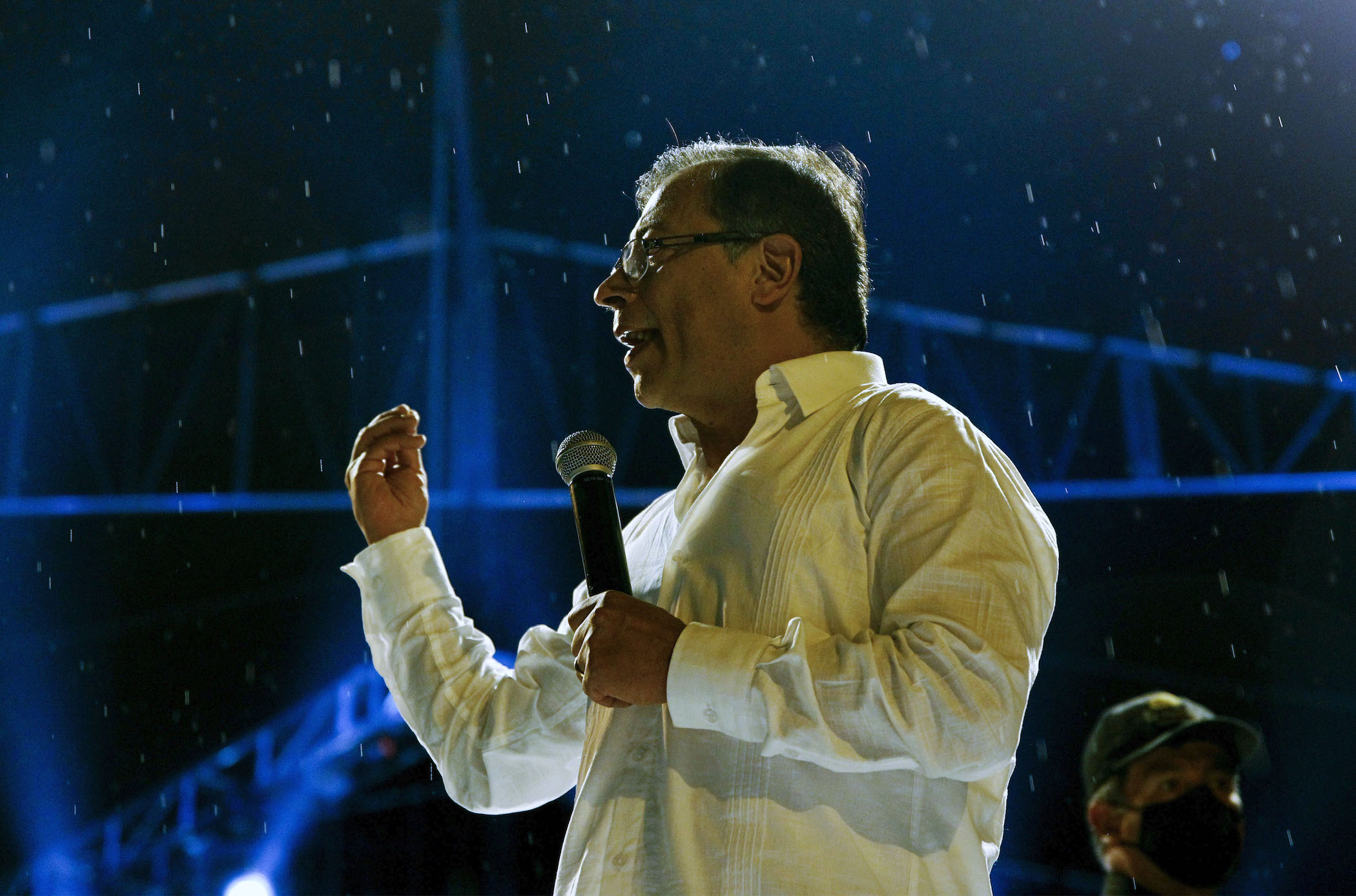 Colombian Senator and opposition leader Gustavo Petro delivers a speech during a campaign rally as a presidential pre-candidate on November 19, 2021 in Medellin, Colombia.