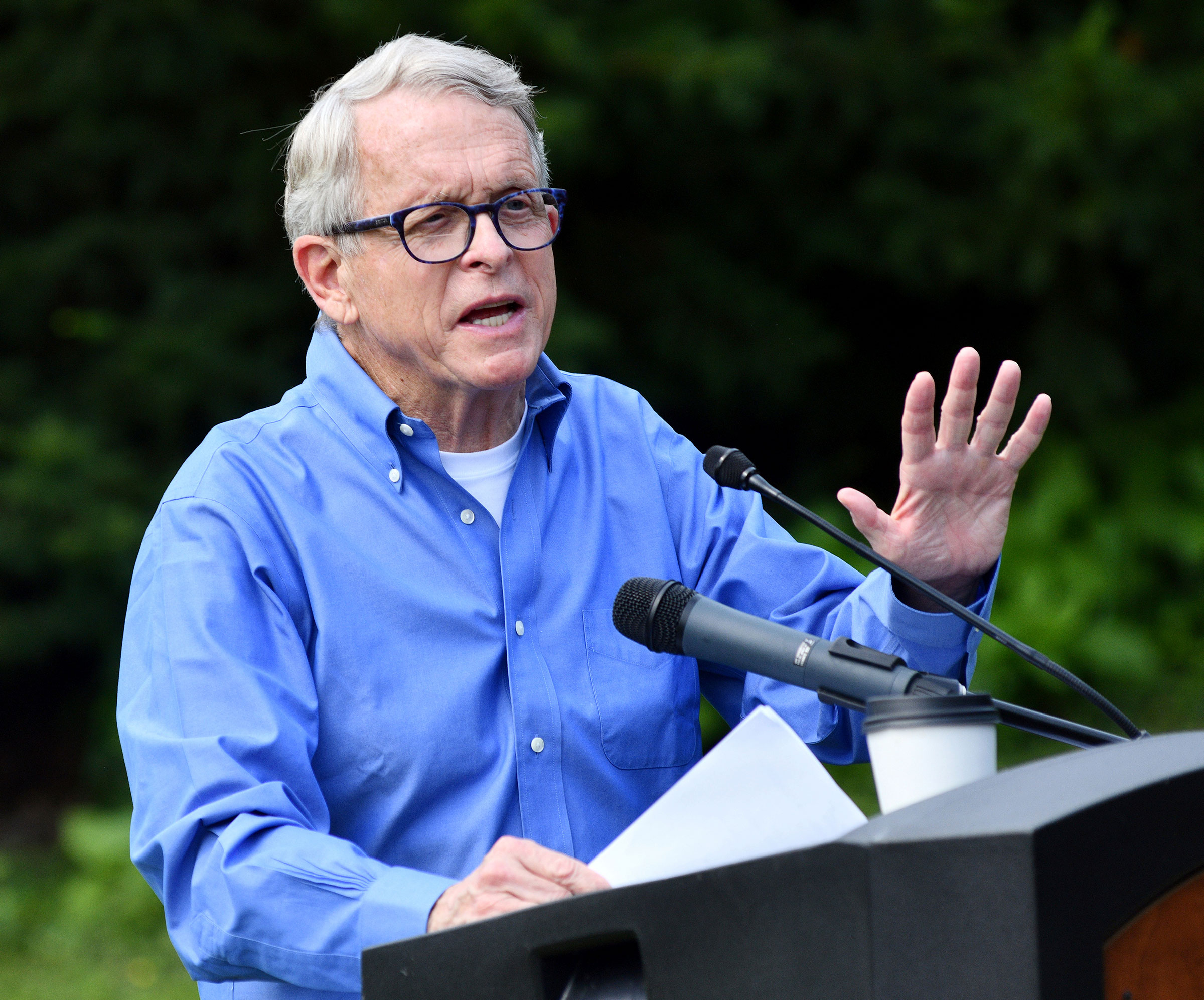 Ohio Gov. Mike DeWine learned that Intel had selected New Albany as the location for its manufacturing mega-site on Christmas Day. (Warren Dillaway—The Star-Beacon/AP)
