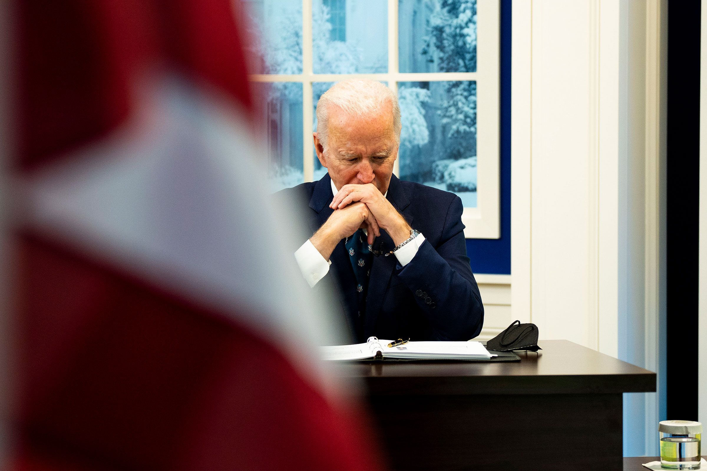 Biden gets low marks from Americans for his handling of the presidency at home and abroad in his first year in office (Doug Mills—The New York Times/Redux)
