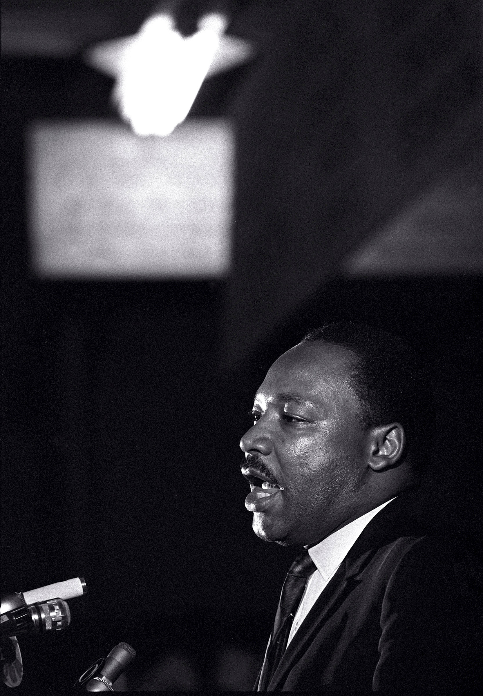 Dr. Martin Luther King Jr. delivers his "I’ve Been to the Mountaintop" speech at the Mason Temple in Memphis, Tenn., April 3, 1968. (Charles Kelly—AP)