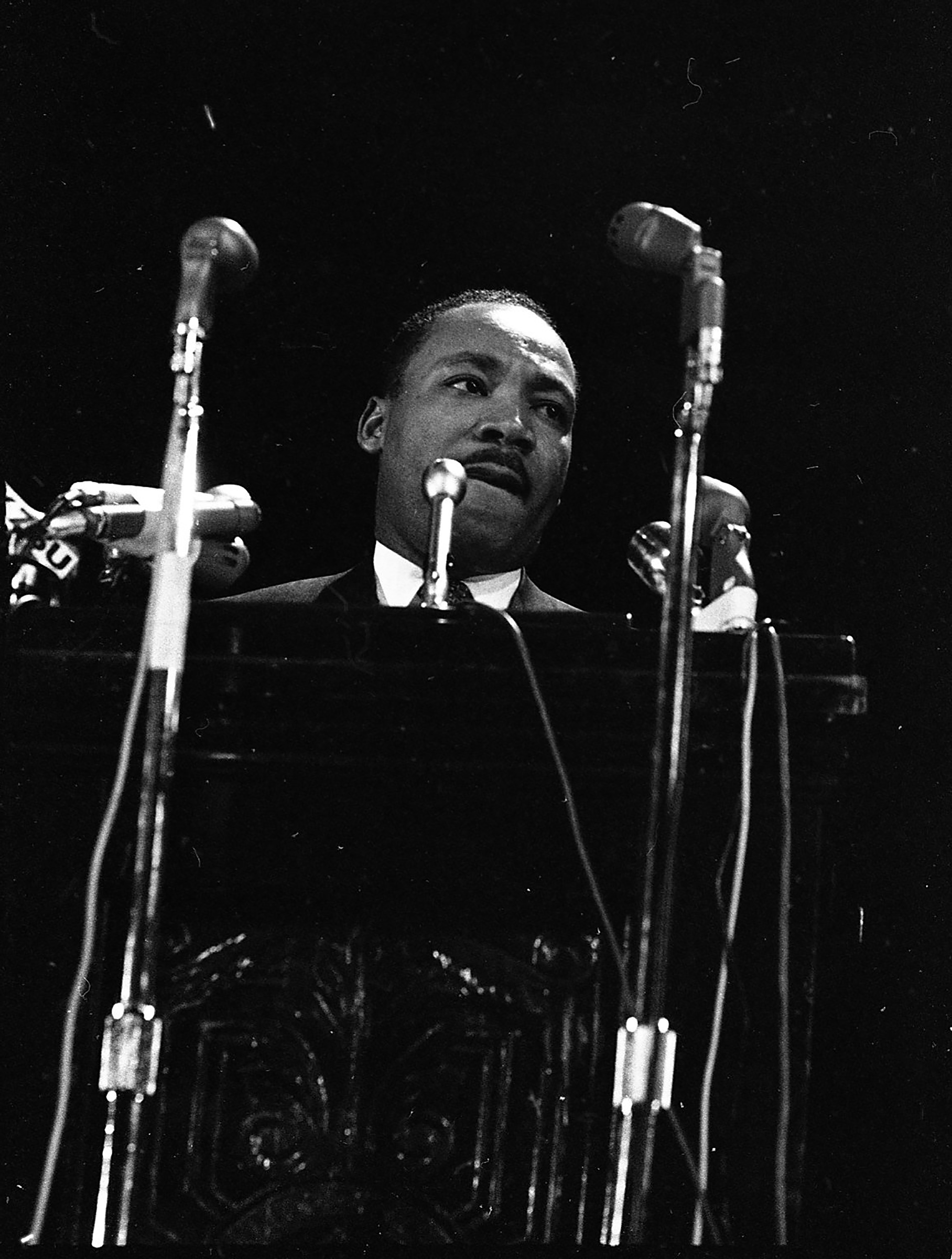 Dr. Martin Luther King Jr. delivers his "The Other America" speech at Stanford University in California, on April 14, 1967. (Jerry Telfer—San Francisco Chronicle/Getty Images)