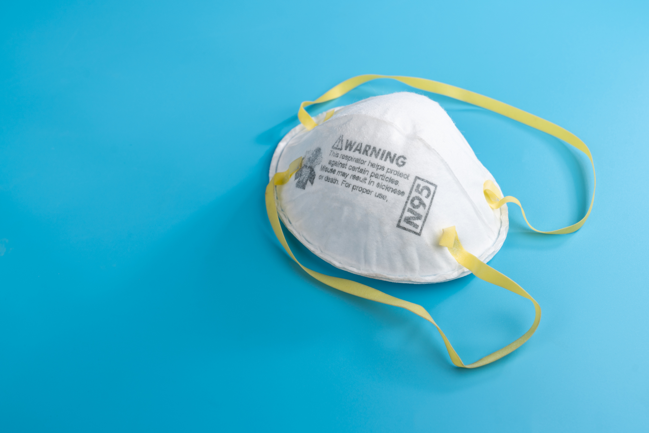 N95 Respirators and Surgical Masks (Face Masks). White medical mask isolate. Face mask protection against pollution, virus, flu and coronavirus. Health care and surgical concept.