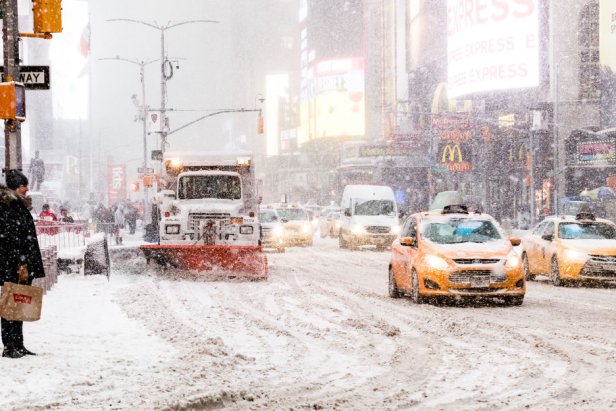 View of Times Square during heavy snow storm