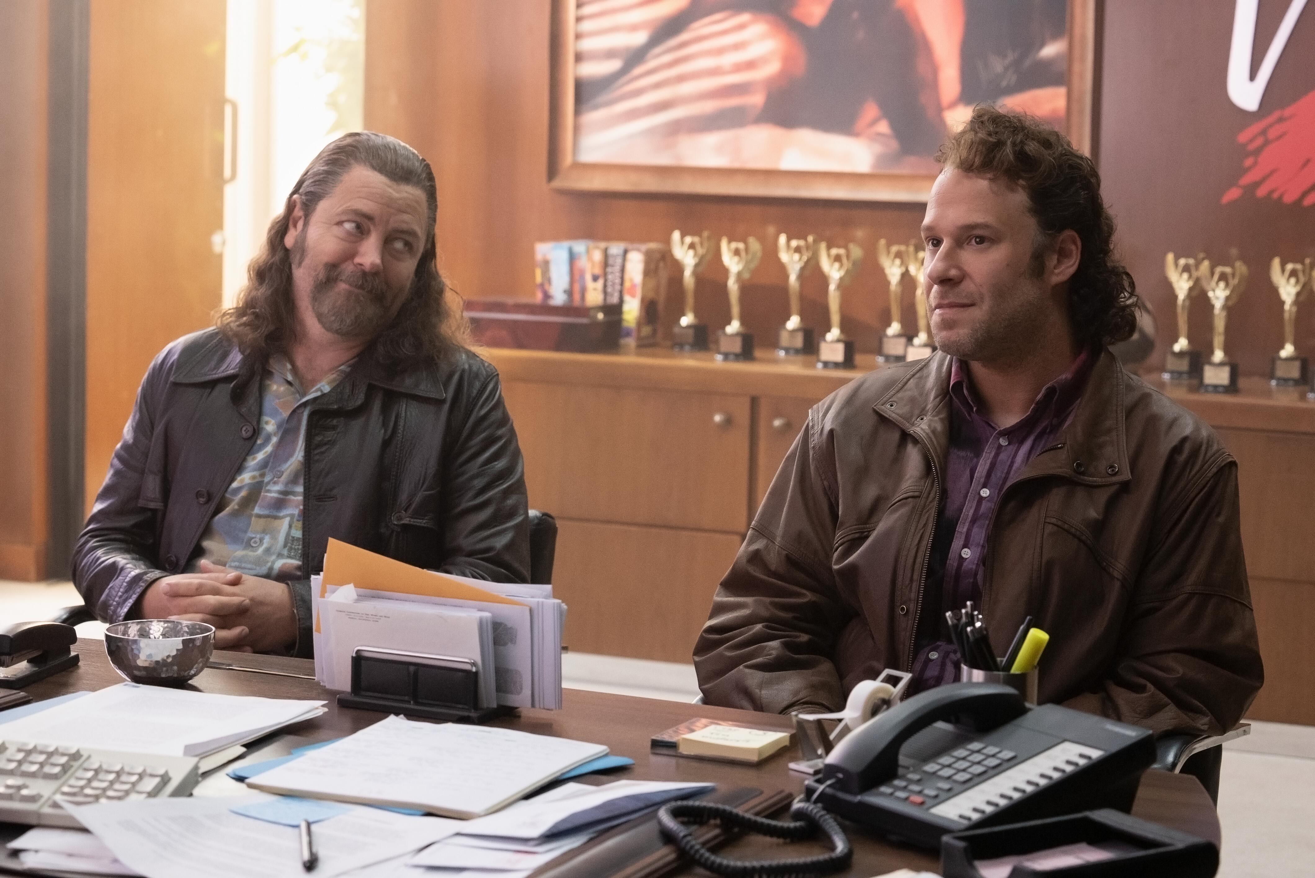 Nick Offerman, left, and Seth Rogen in 'Pam & Tommy' (Kelsey McNeal/Hulu)