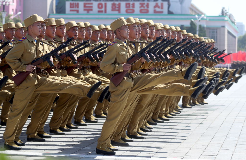 Servicemen march during a military parade on Sept. 9, 2018, marking the 70th anniversary of the foundation of North Korea. (Alexander Demianchuk/TASS)