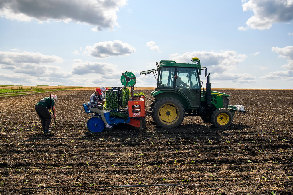 Modern agricultural machinery on a farm field in Vinnytsia region, Ukraine. July 2021 (Maxym Marusenko/NurPhoto via Getty Images)