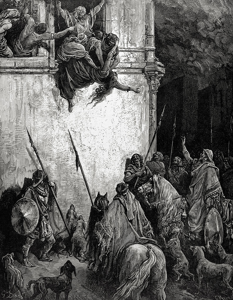 A depiction of the assassination of Jezebel.