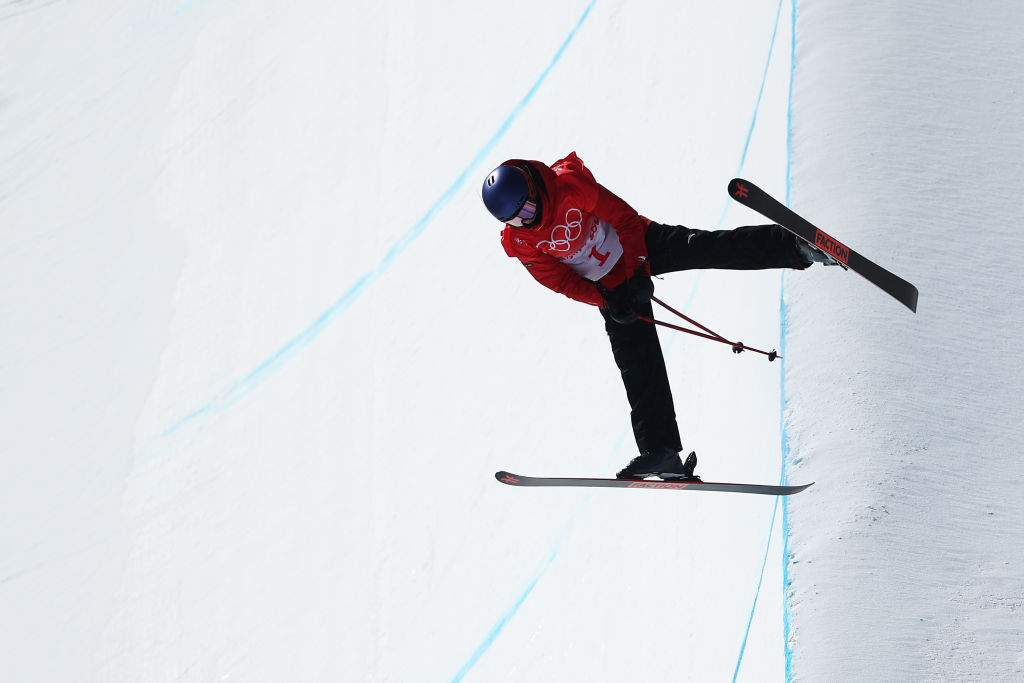Eileen Gu of Team China performs a trick on their third run during the Women's Freestyle Freeski Halfpipe Final on Day 14 of the Beijing 2022 Winter Olympics at Genting Snow Park on February 18, 2022 in Zhangjiakou, China. (Al Bello—Getty Images)