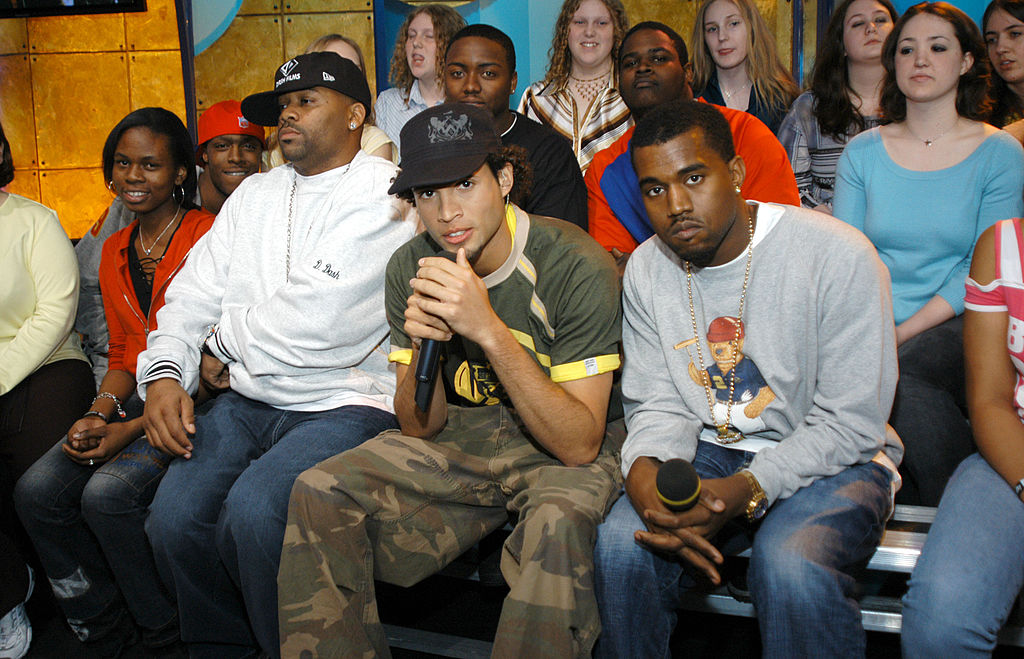 Damon Dash, Quddus, and Kanye West during a 2004 Visit to MTV's "TRL" (FilmMagic)