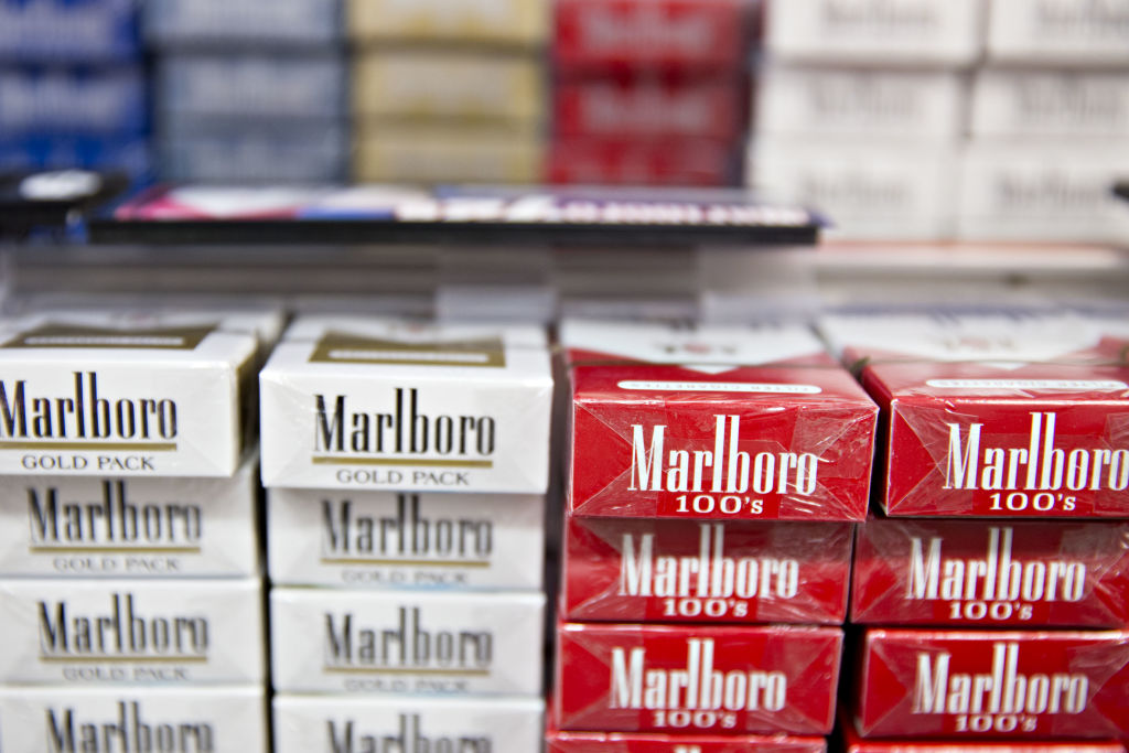 Marlboro brand cigarettes are displayed for sale at a gas station in Tiskilwa, Illinois on July 12, 2017. (Daniel Acker/Bloomberg—Getty Images)