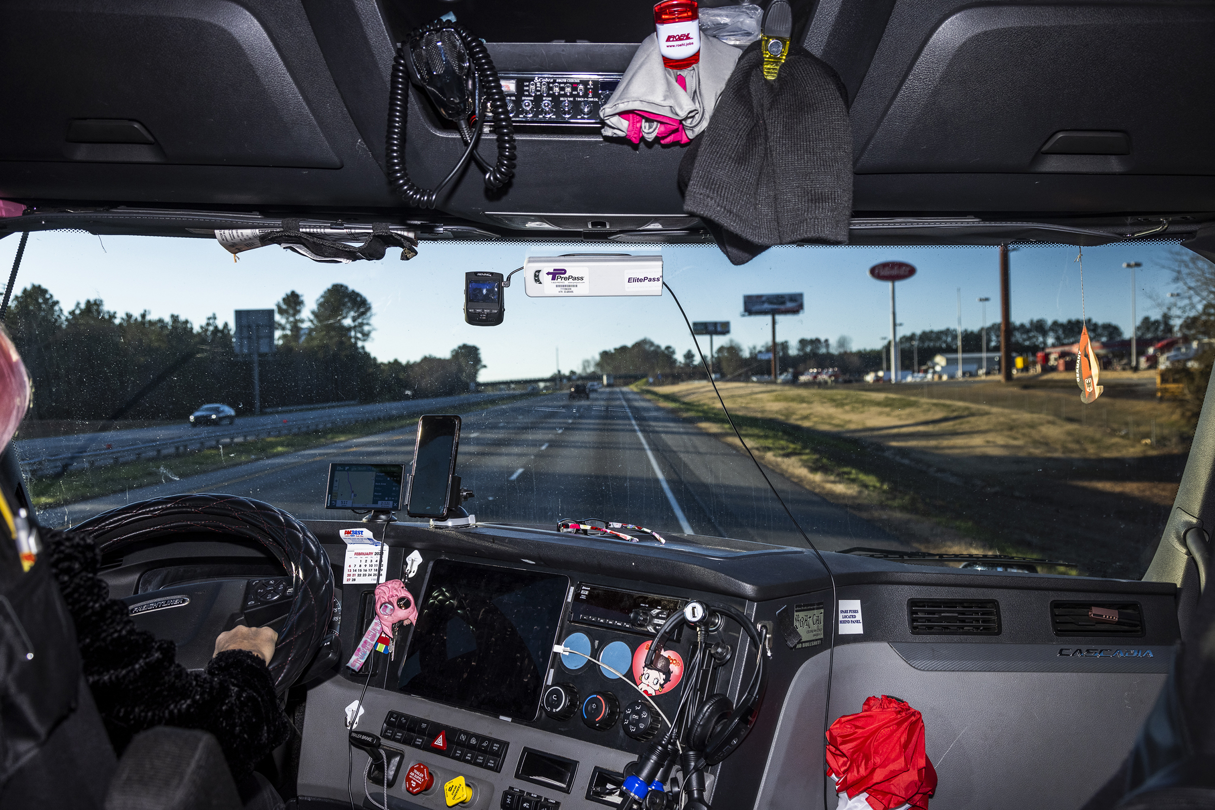 Behind the wheel with owner-operator Brita Nowak on February 5th 2022. (Andrew Hetherington for TIME)