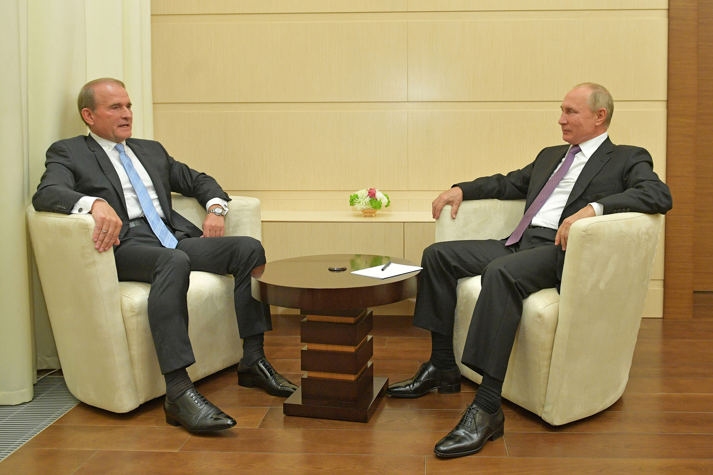 Viktor Medvedchuk meeting Putin near Moscow in October 2020 (Alexei Druzhinin—TASS/Getty Images)