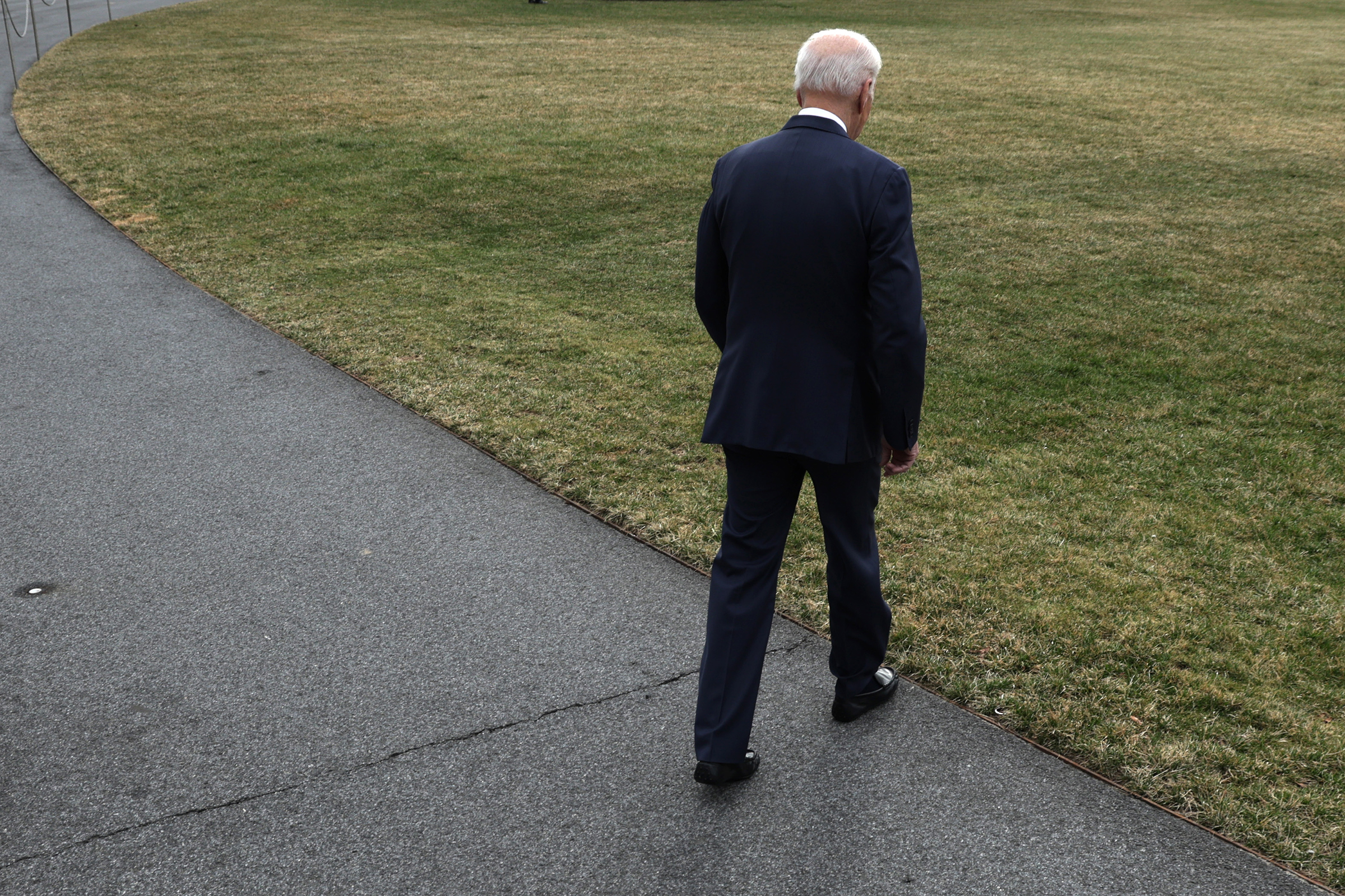 President Joe Biden walks towards Marine One before a departure from the White House for Cleveland, Ohio, on Feb. 17, 2022. (Getty Images—2022 Getty Images)