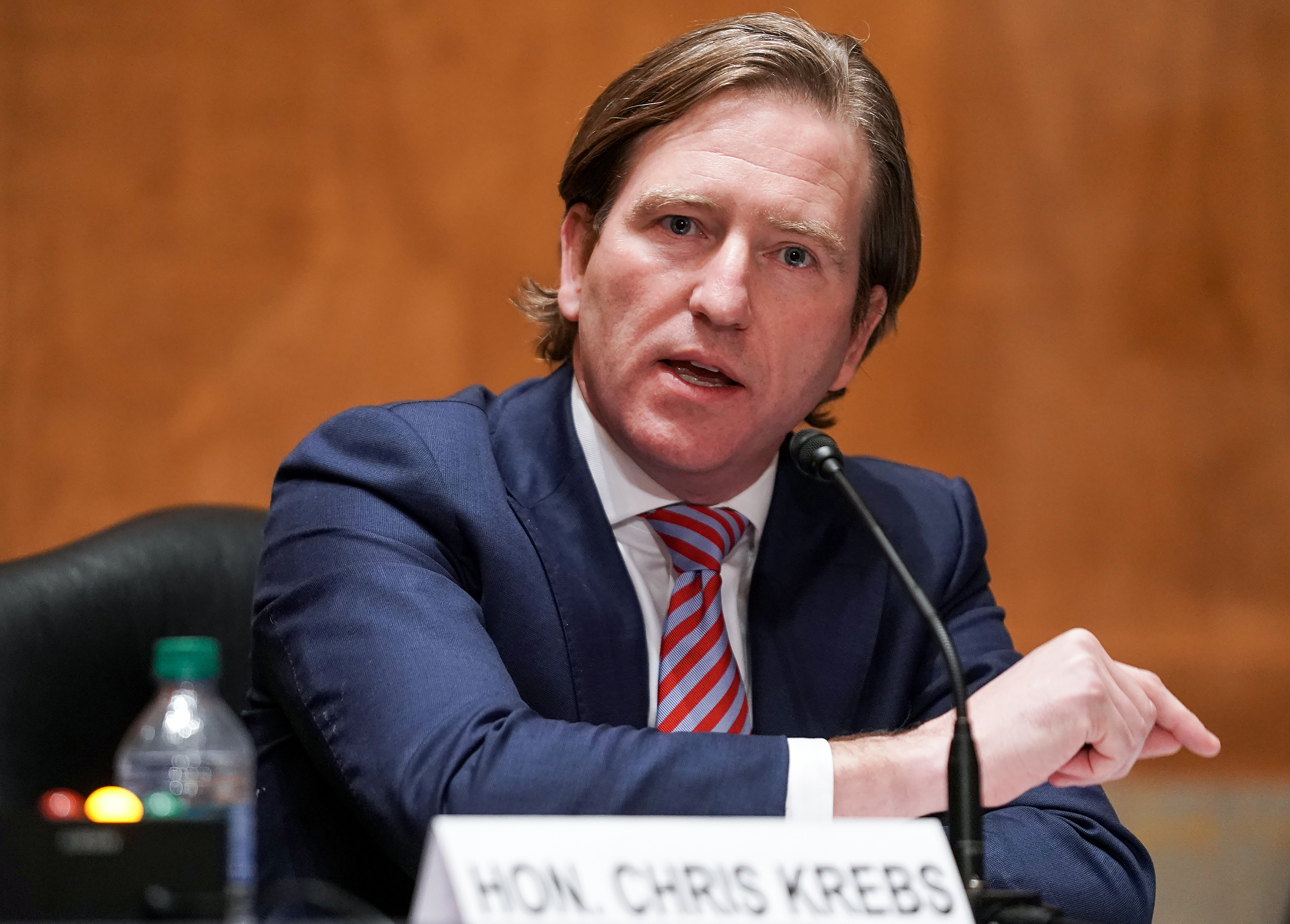 Chris Krebs, former director of the Cybersecurity and Infrastructure Security Agency, testifies during a Senate Homeland Security and Governmental Affairs Committee hearing to discuss election security and the 2020 election process on December 16, 2020 in Washington, DC. (Greg Nash—Pool/Getty Images)