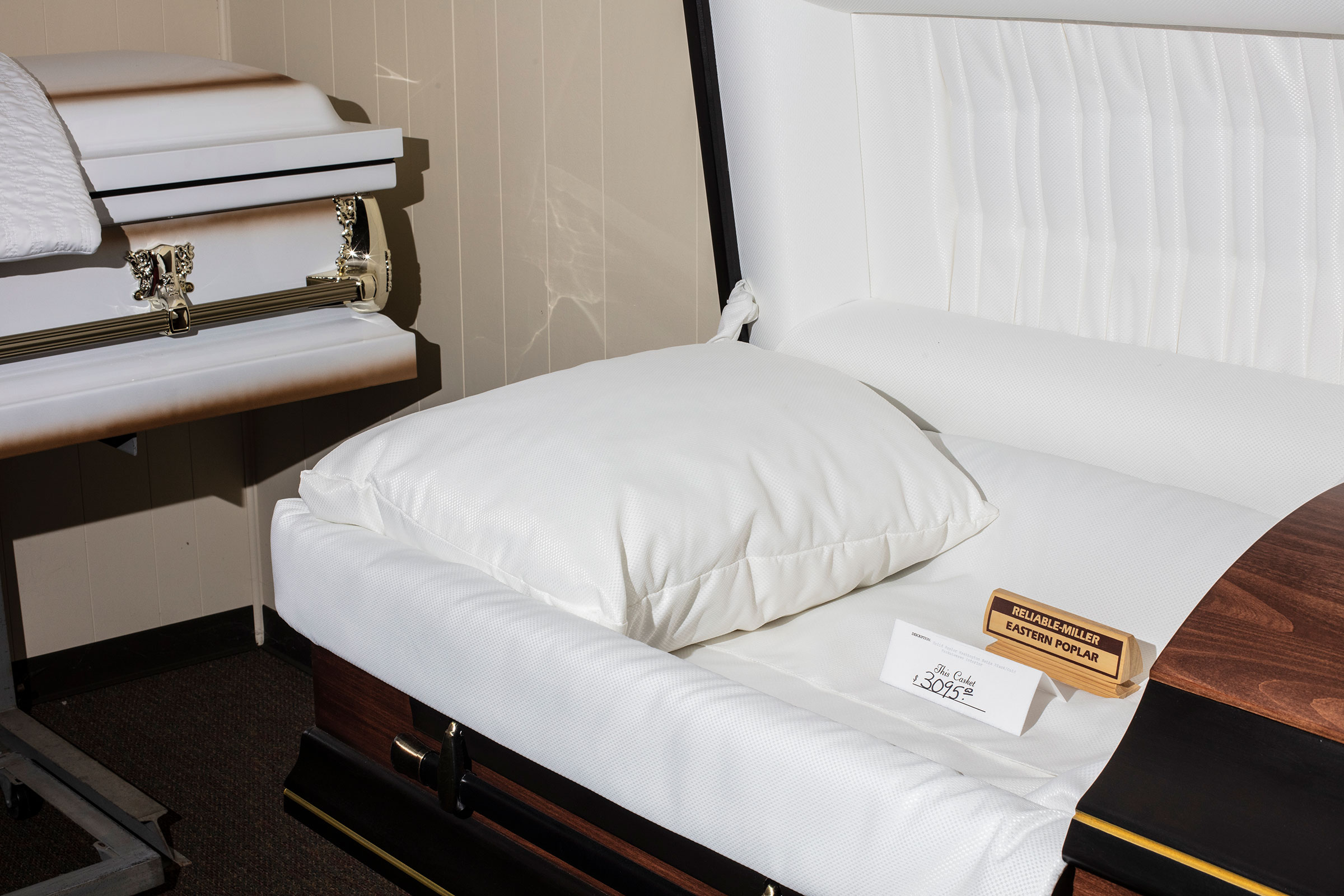 Caskets in a showroom at Galante Funeral Home (Bryan Anselm for TIME)