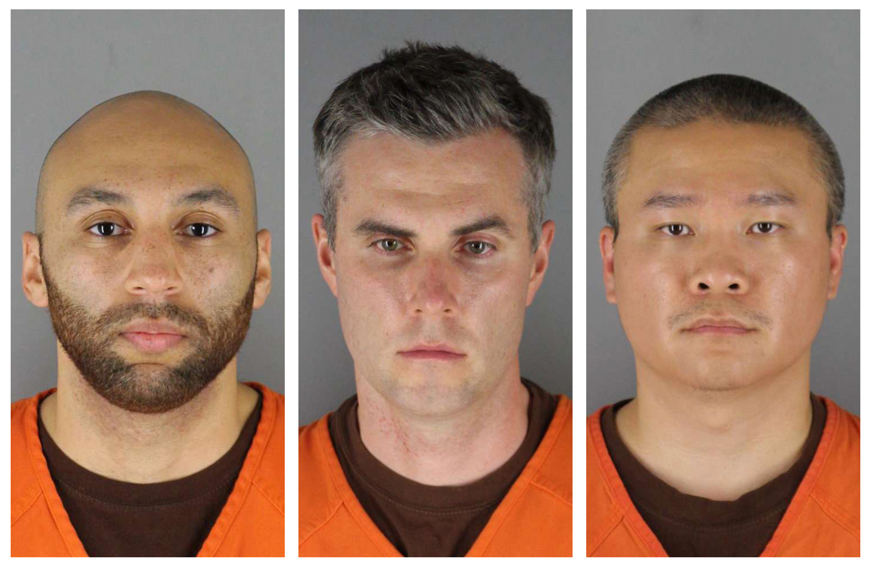 This photo compisite photos provided by the Hennepin County Sheriff's Office in Minnesota on June 3, 2020, shows, from left, former Minneapolis police officers J. Alexander Kueng, Thomas Lane and Tou Thao. (AP)