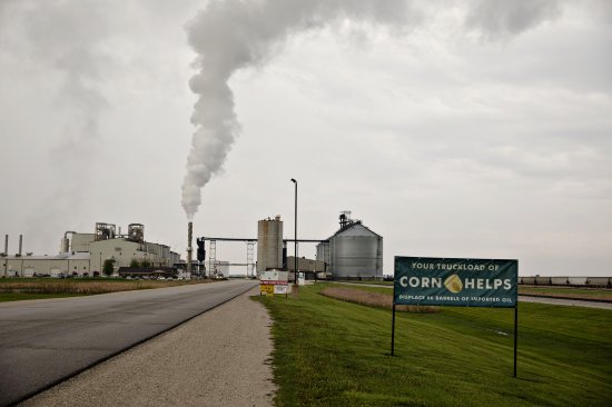 Steam rises from a stack outside the POET LLC ethanol biorefinery in Gowrie, Iowa, on May 17, 2019.