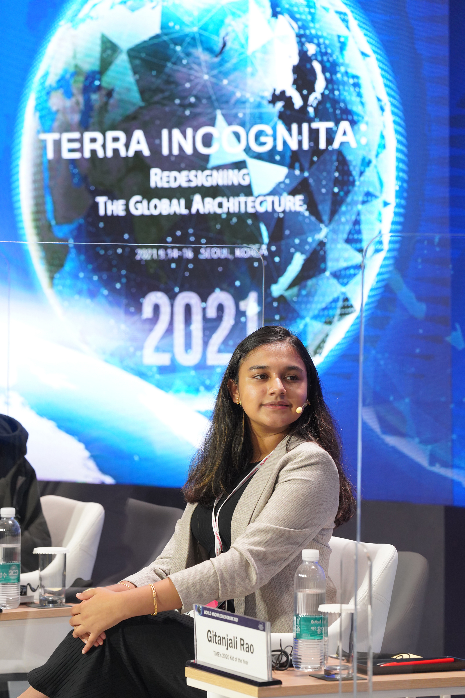 Gitanjali Rao speaks on the need to involve youth in innovation at the 2021 World Knowledge Forum in South Korea. (Courtesy Photo)
