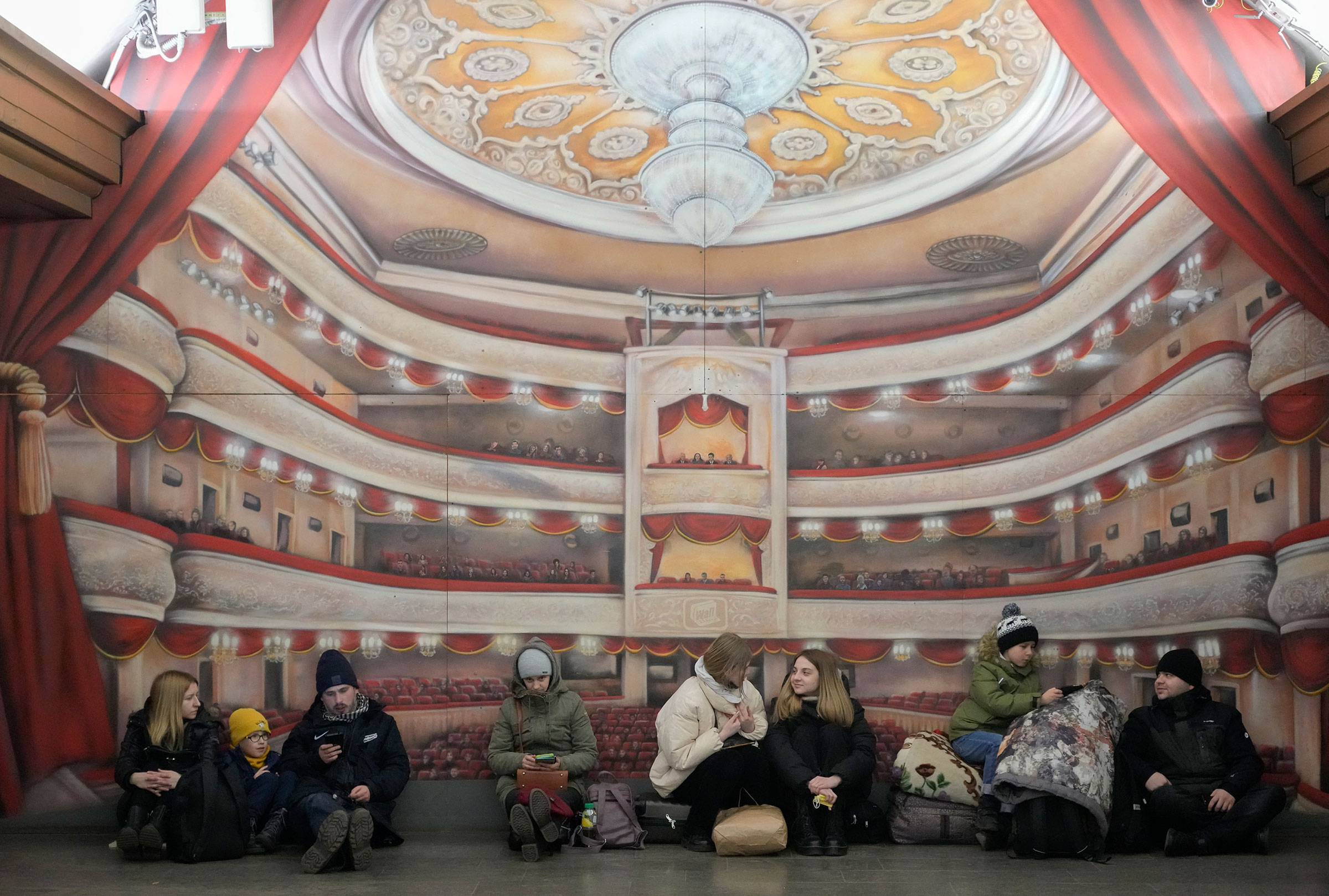 People rest and shelter in the Kyiv subway on Feb. 25. (Efrem Lukatsky—AP)