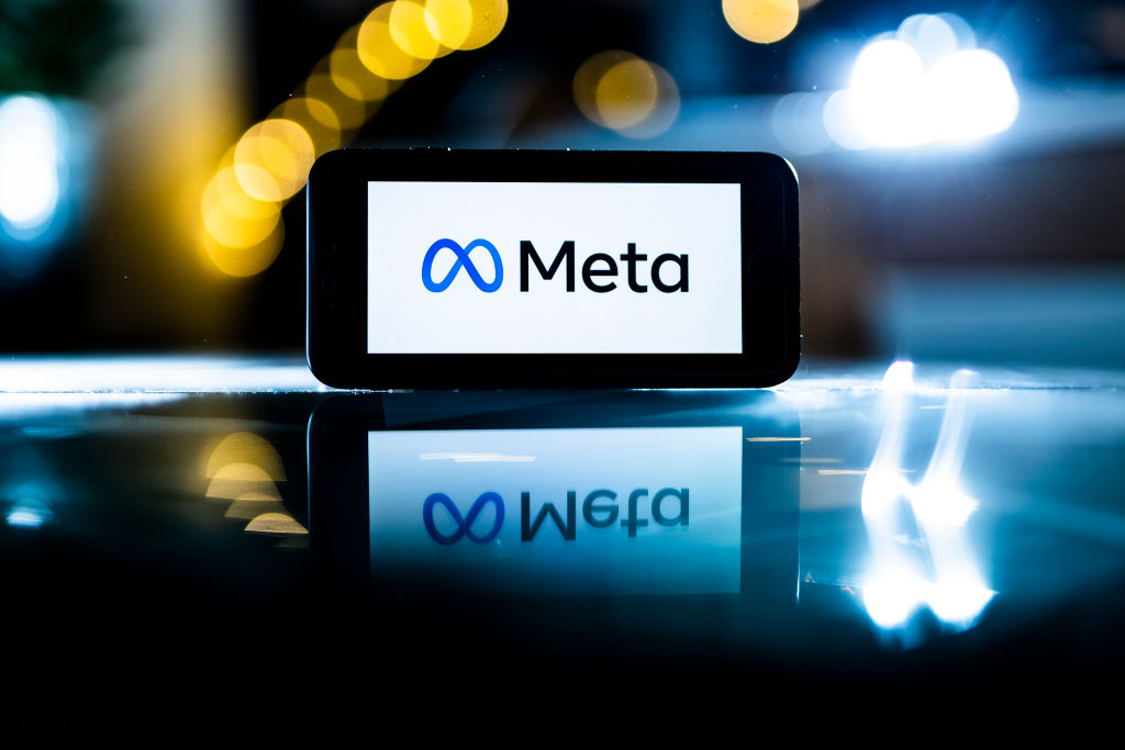 In this photo illustration the logo of Meta is pictured on a smartphone display on Feb. 7 2022 in Berlin, Germany. (Florian Gaertner—Getty Images)