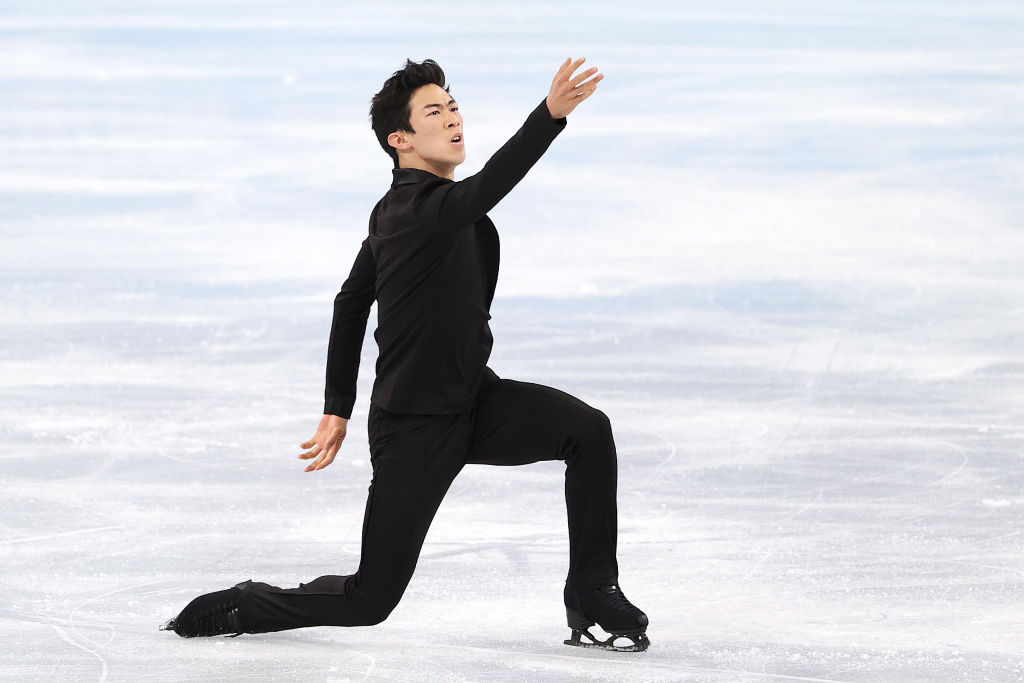 Nathan Chen of Team USA skates in the Men's Single Skating Short Program Team Event during the Beijing 2022 Winter Olympic Games at Capital Indoor Stadium on Feb. 4, 2022 in Beijing, China. (Jean Catuffe—Getty Images)